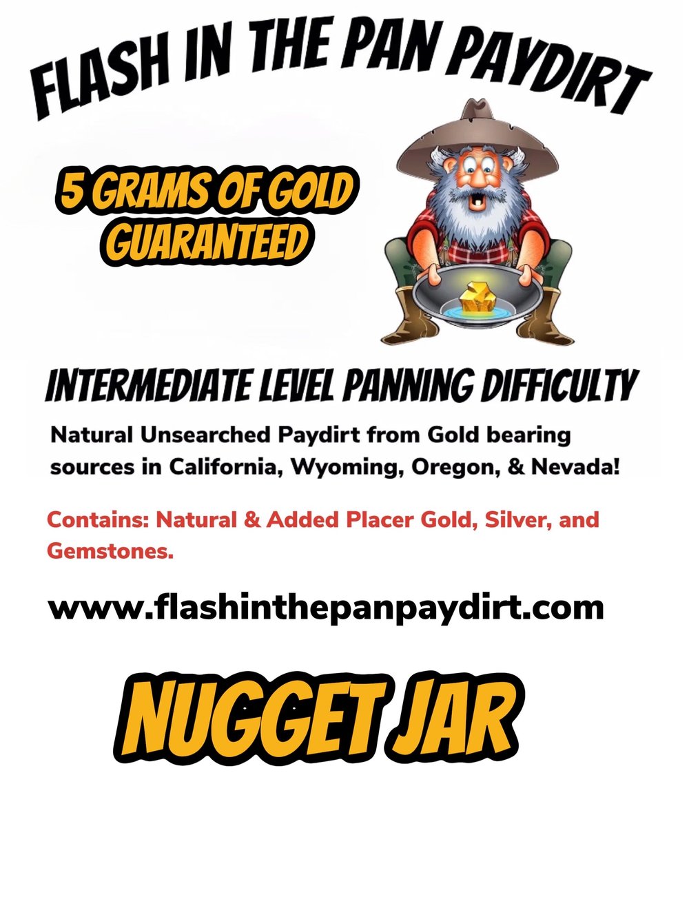 5 Gram Nugget Jar with (1.0-1.75 Feature Nugget) — Flash in the Pan Paydirt