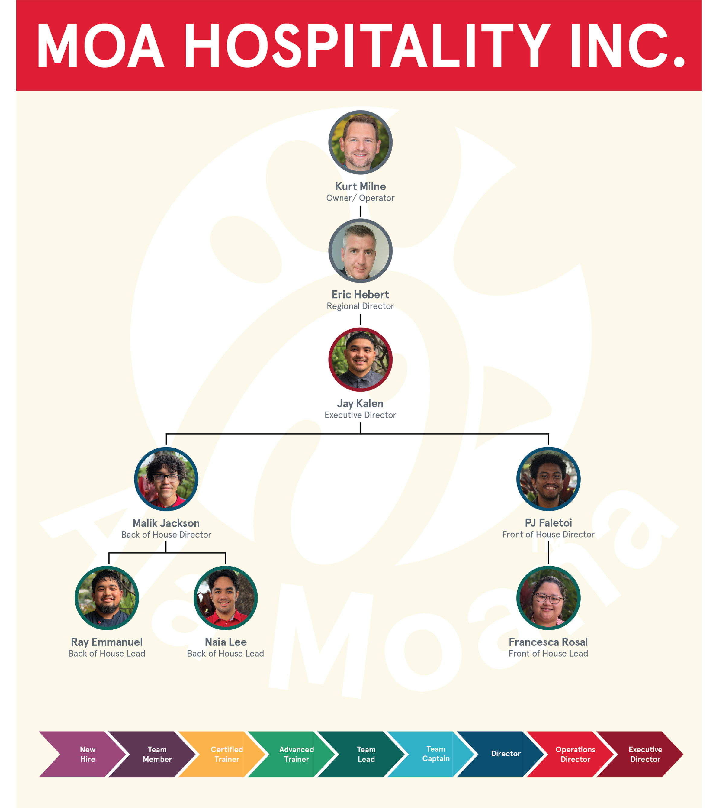 MOA Hospitality Inc Org Chart. Click link for assistive reader description.