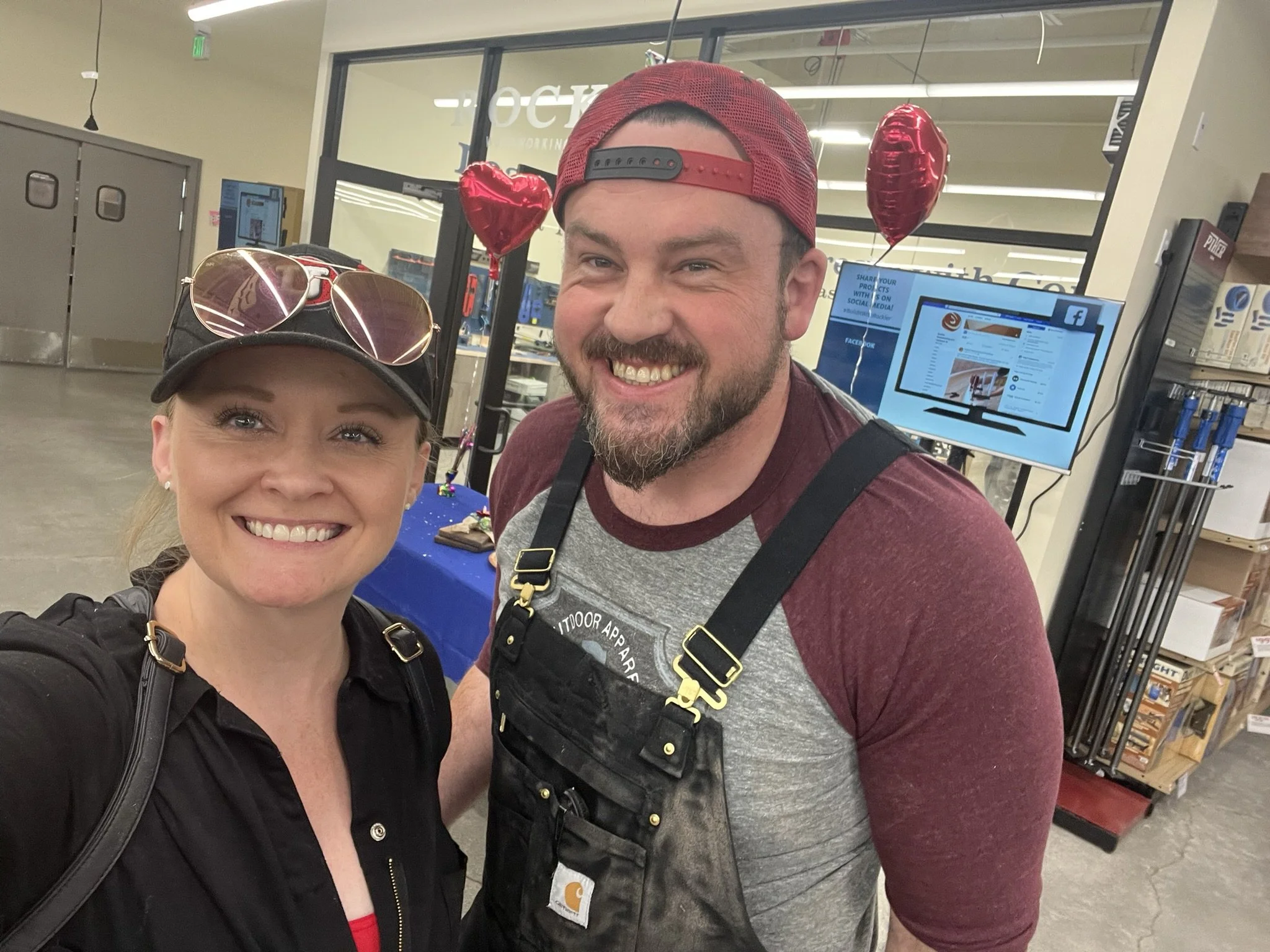 Jennifer Hamelin at a woodshop class with her husband