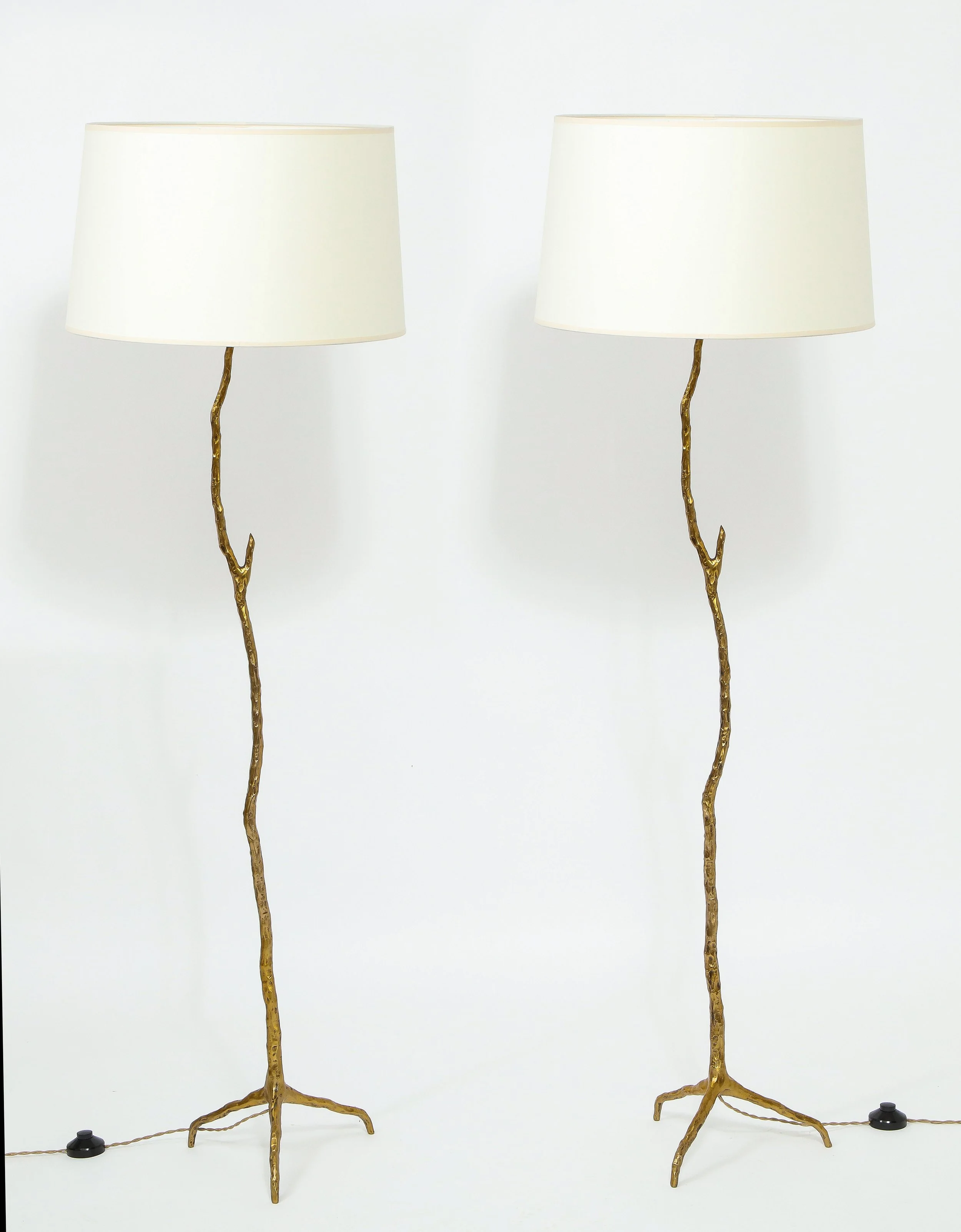 Pair of Gilt Bronze "Branches" Tripod Floor Lamps by Maison Arlus