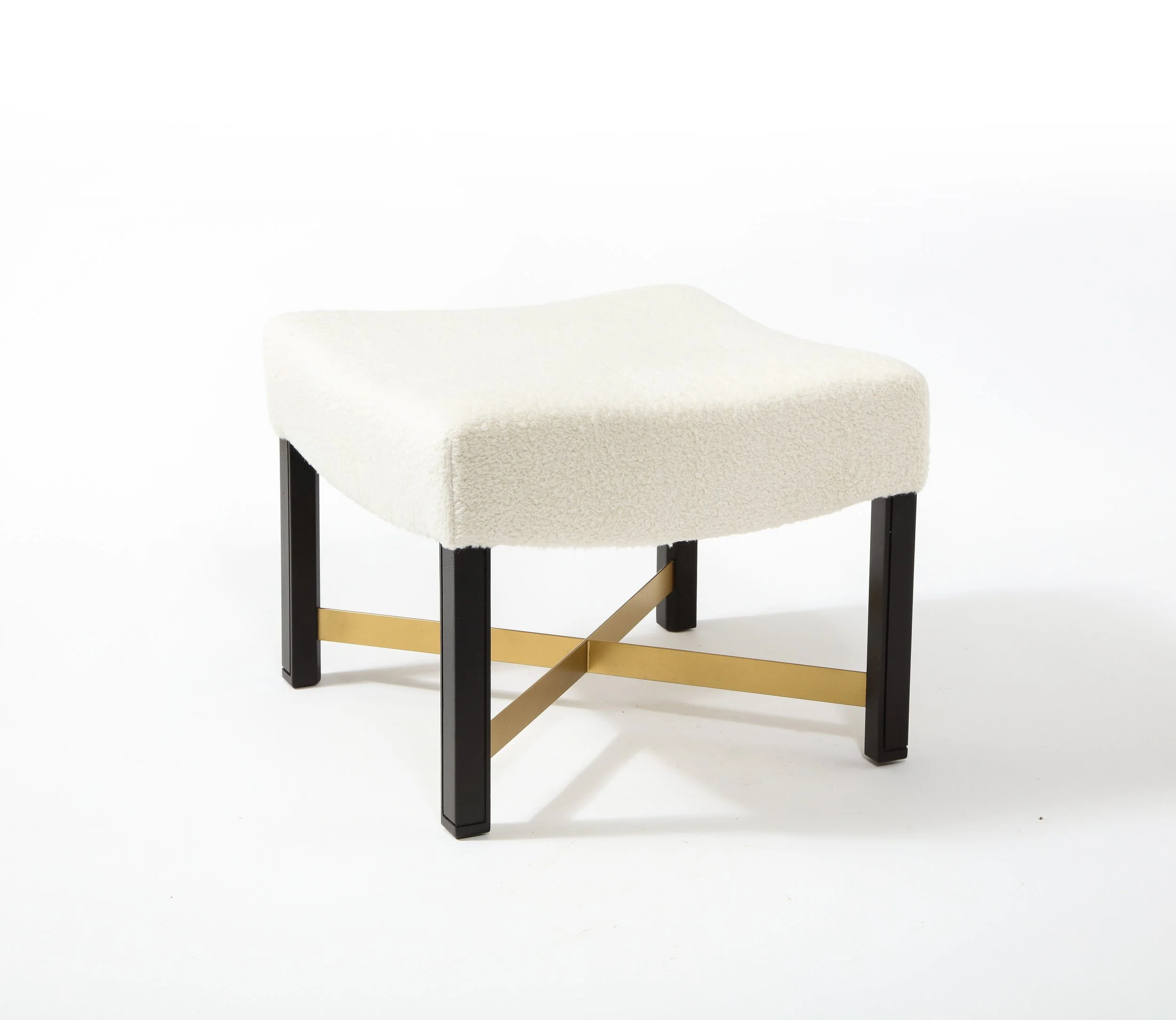Square Walnut and Brass Ottoman