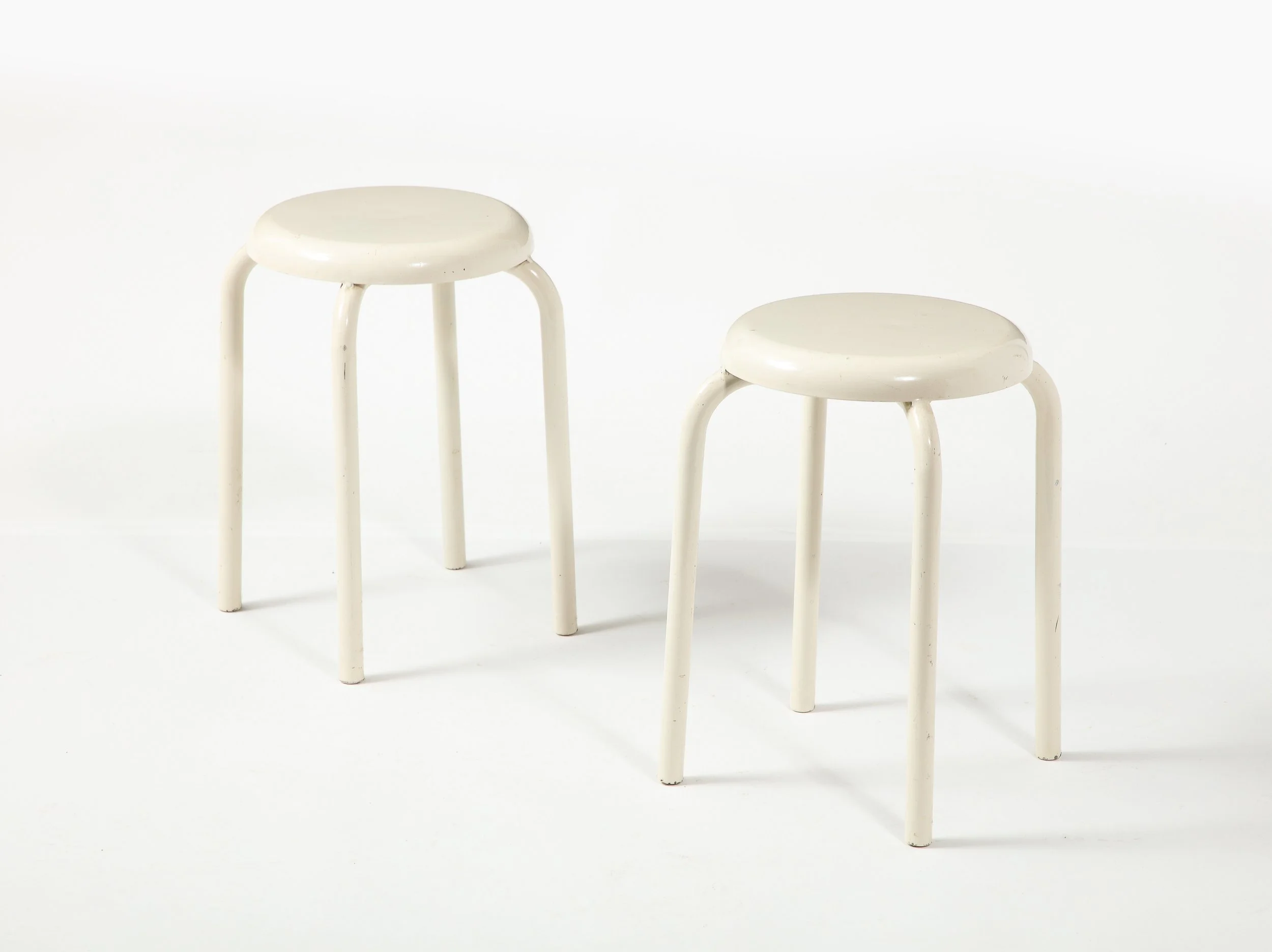 French White Enameled Steel Stools
