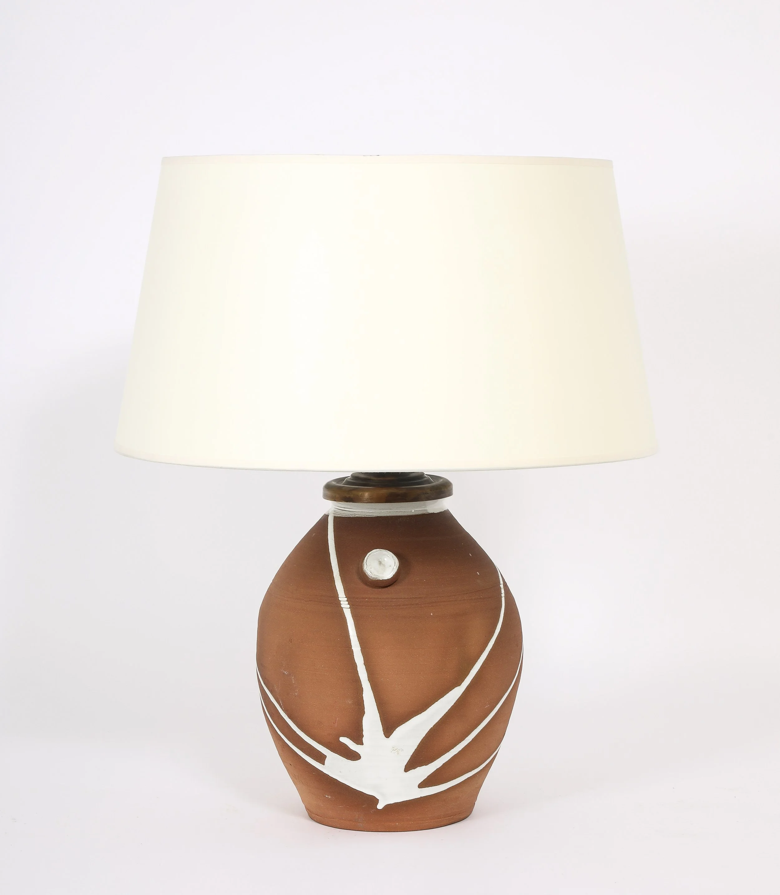 Terracotta Table Lamp With White Glaze