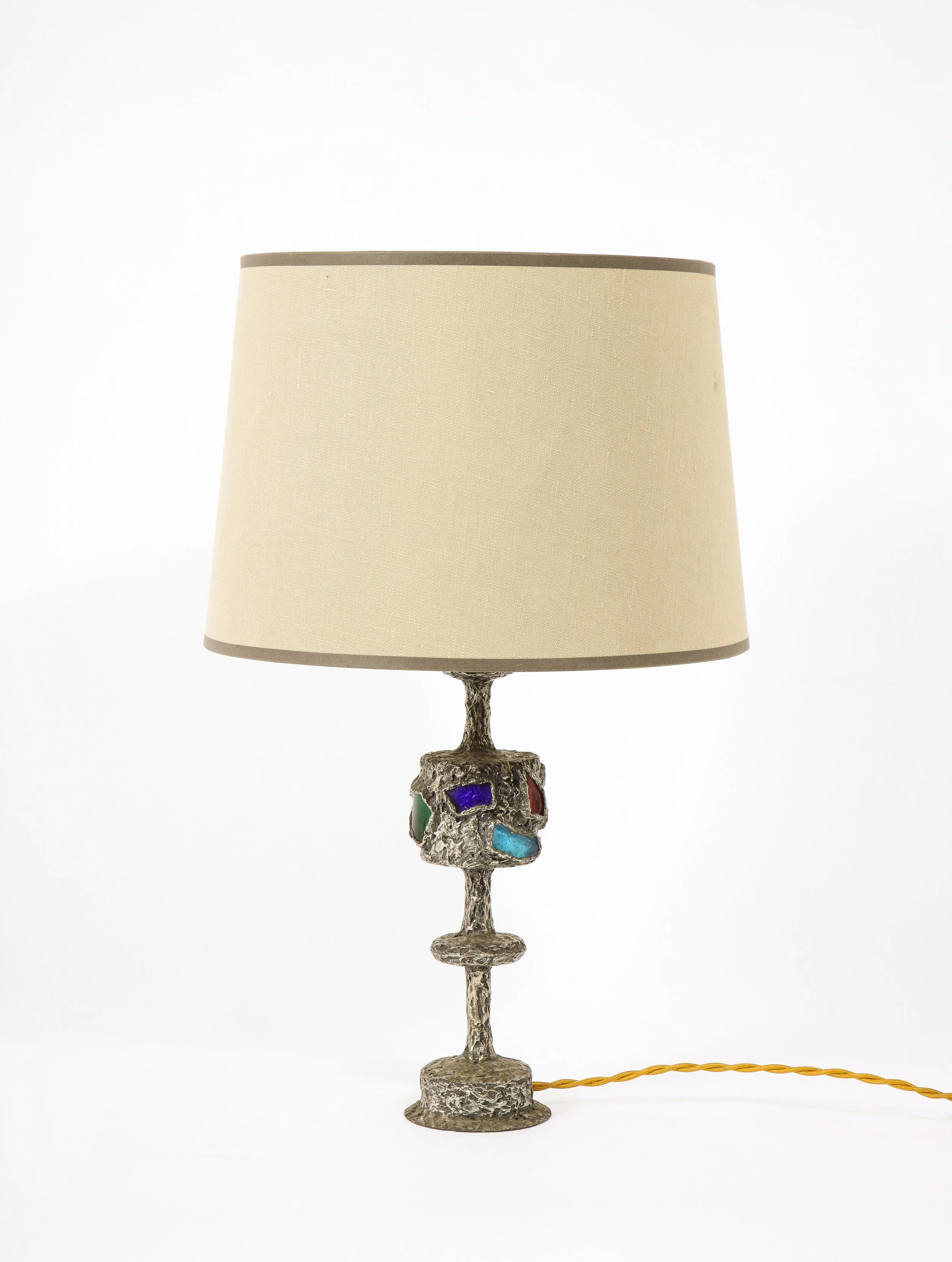 Pewter & Art Glass Table Lamp by R. Trameau