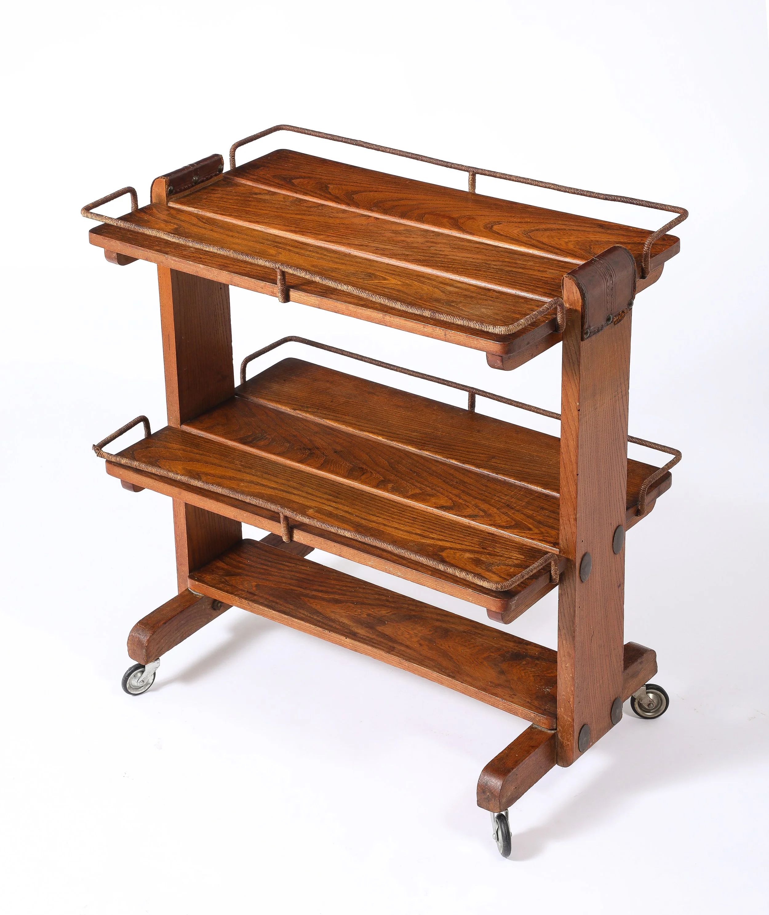 Jacques Adnet Elm Bar Cart