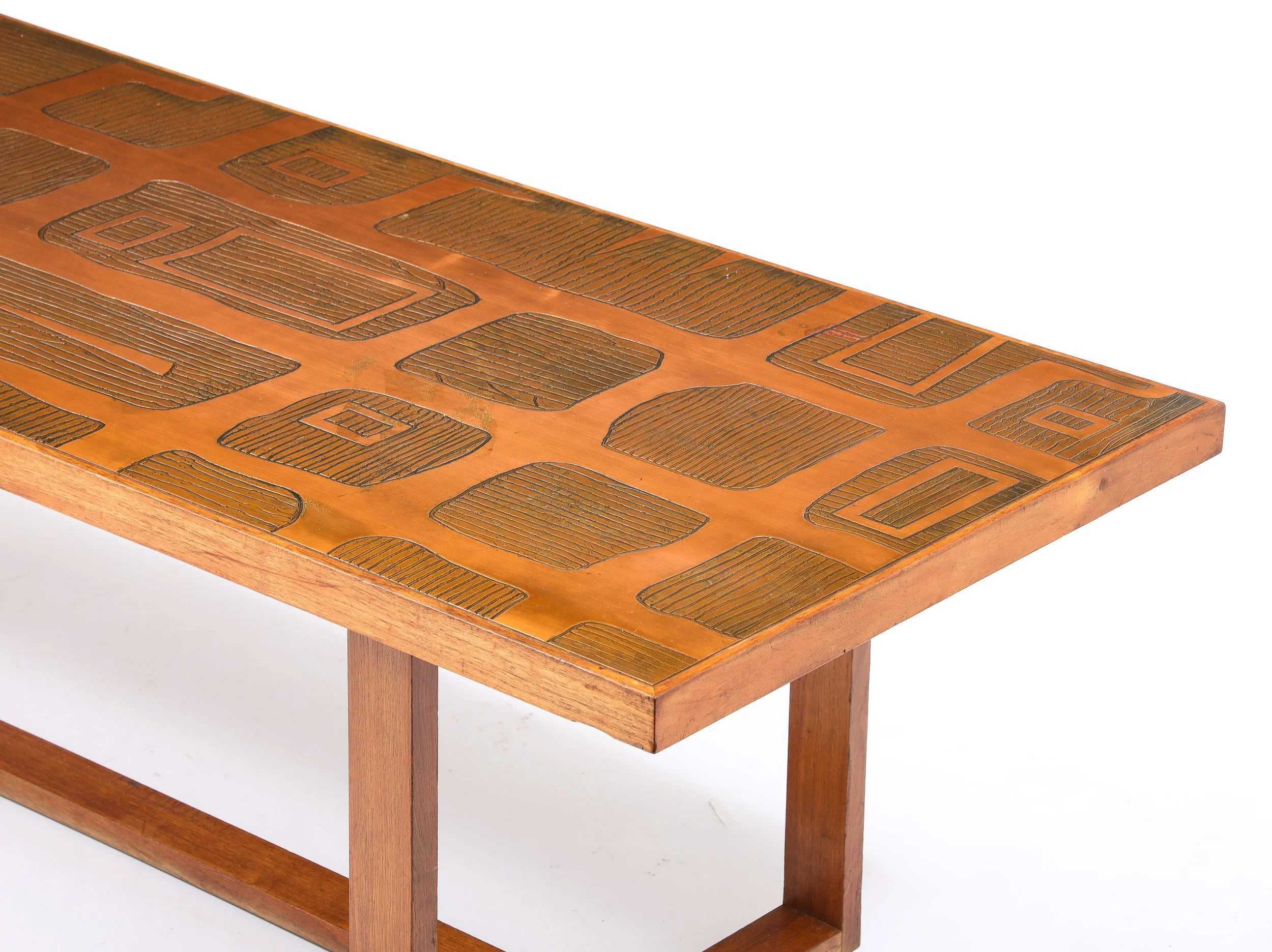 Jean Blazy Etched Copper & Elm Coffee Table