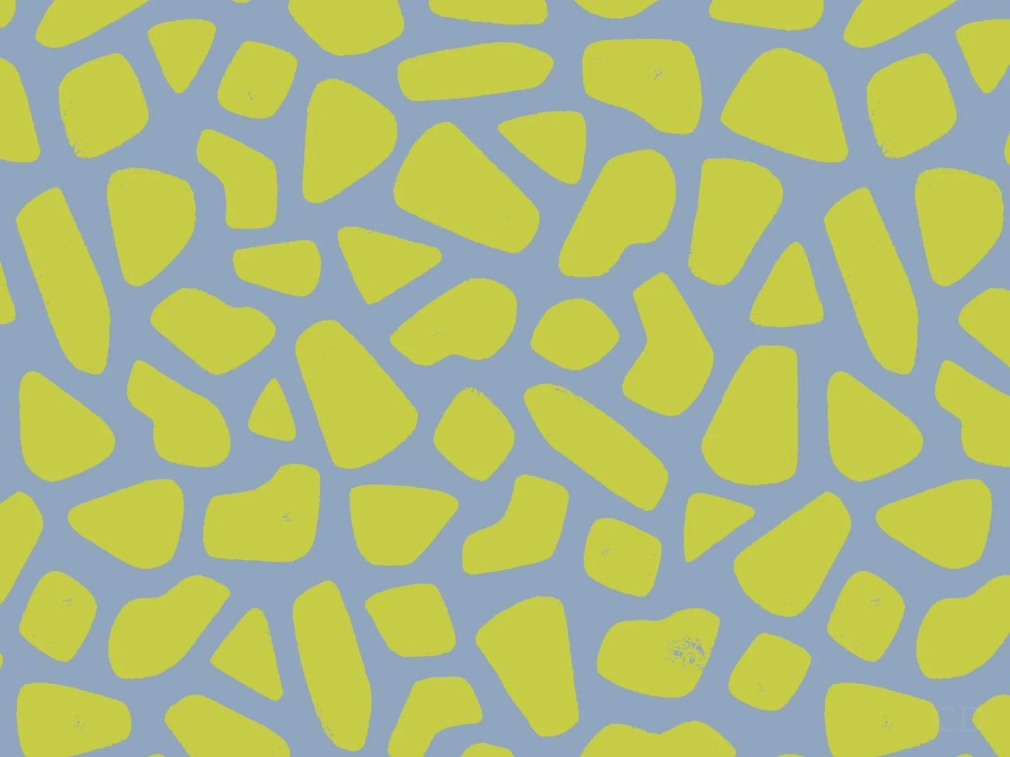 Seamless citrus green pattern with abstract sky blue shapes and subtle texture