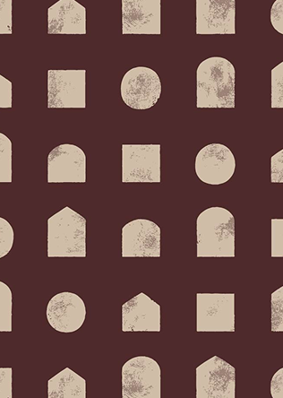 Cropped warm brown pattern with assorted cream shapes in a grid layout and subtle texture