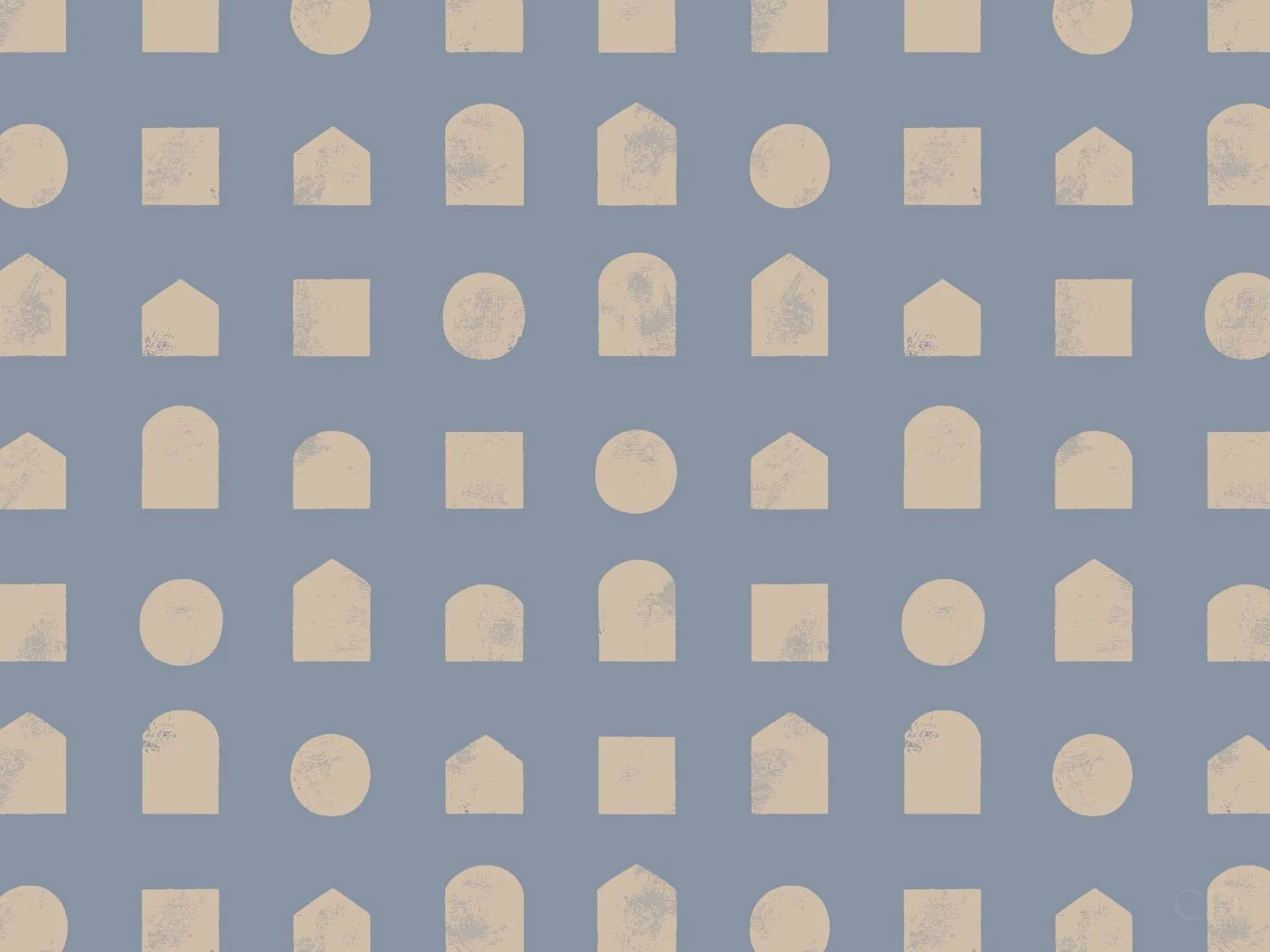 Seamless sky blue pattern with assorted cream shapes in a grid layout and subtle texture