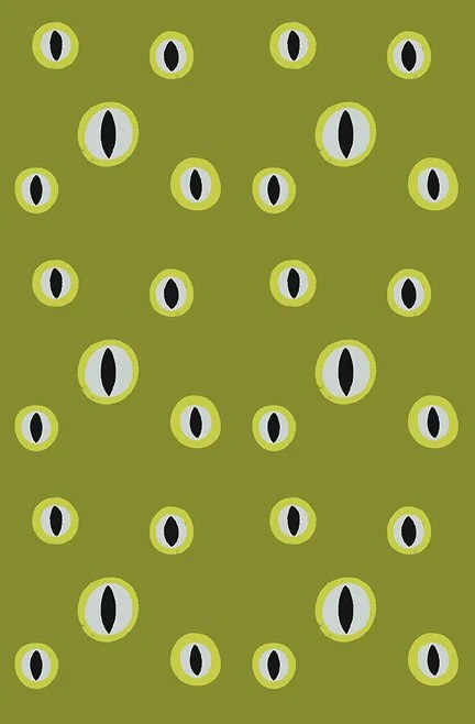 Seamless avocado green pattern with abstract gecko eyes in light contrasting tones and subtle texture