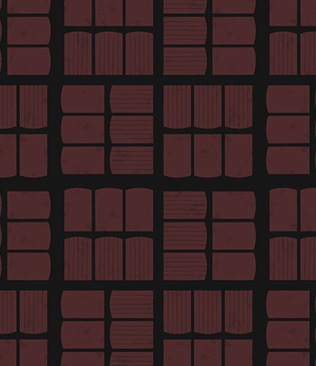 Cropped soft black pattern with textured warm brown shapes in a rotating grid pattern