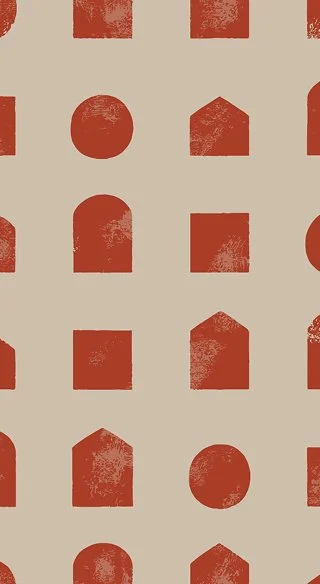 Seamless cream pattern with assorted terracotta shapes in a grid layout and subtle texture