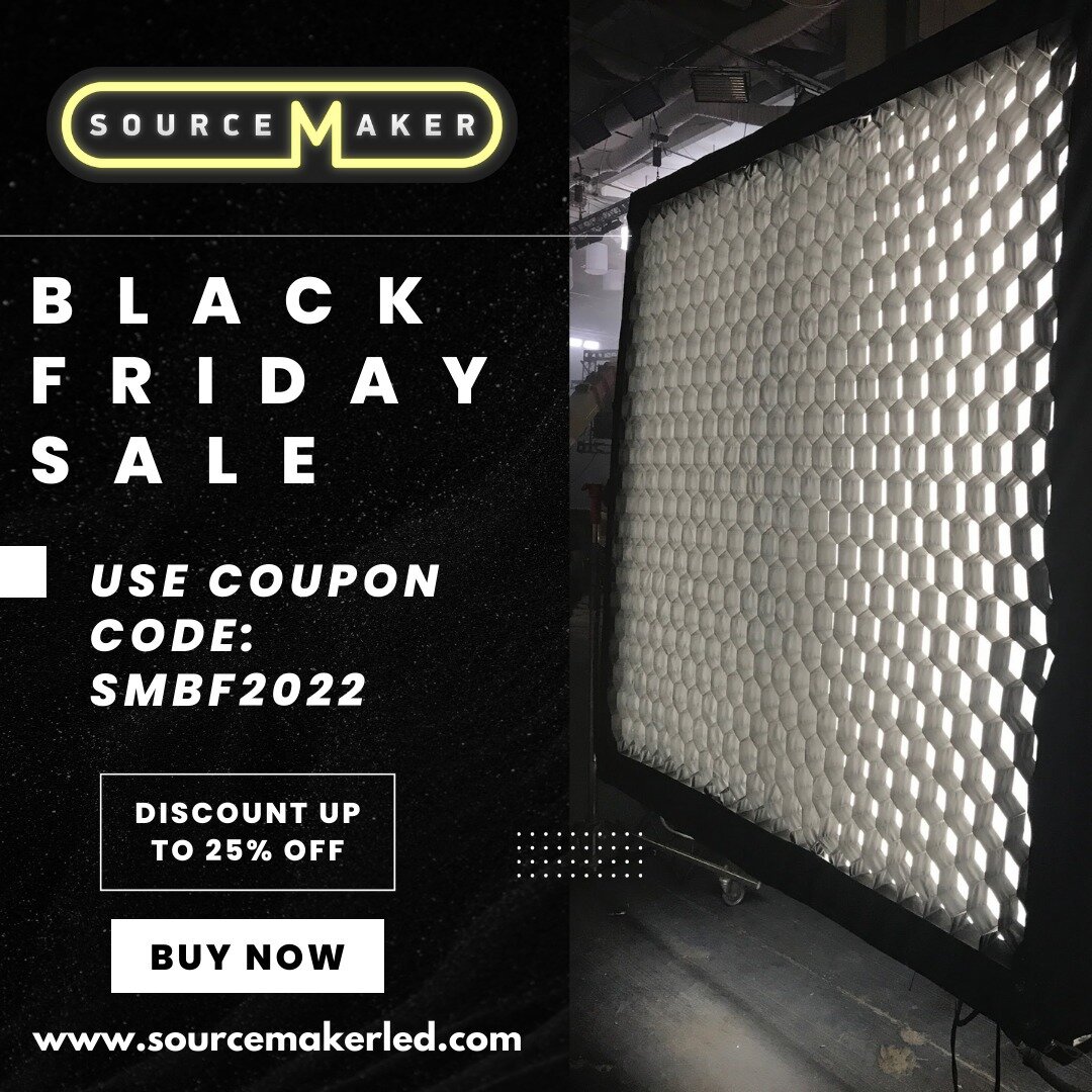 Don&rsquo;t miss out on our Black Friday deal! For a limited time only receive 25% off on LED Blankets, LED Tube, and LED Ribbon Products when you use the coupon code SMBF2022. #BlackFridaySale #Sourcemaker #filmlighting #filmmakers #setlighting #LED