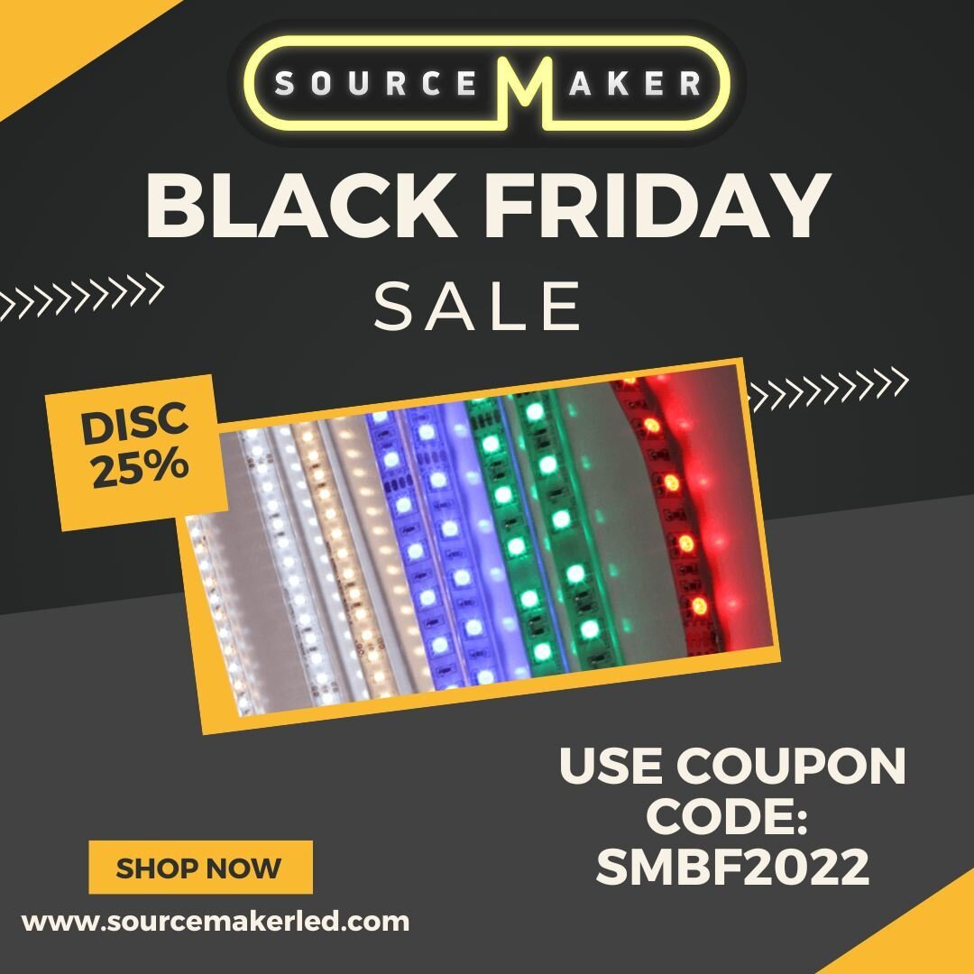 Sourcemaker Black Friday discount! From November 23-27th receive 25% off on LED Blankets, LED Tube, and LED Ribbon Products when you use the coupon code SMBF2022. #BlackFridaySale #Sourcemaker #filmlighting #filmmakers #setlighting #LED #cinematograp