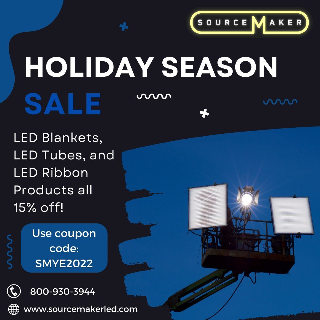 For the rest of the year Sourcemaker will run a 15% off sale for LED Blankets, LED Tubes, and LED Ribbon Products! Use the coupon code: SMYE2022 #Sourcemaker #filmlighting #filmmakers #setlighting #LED #cinematography #productionlife #setlife #filmma