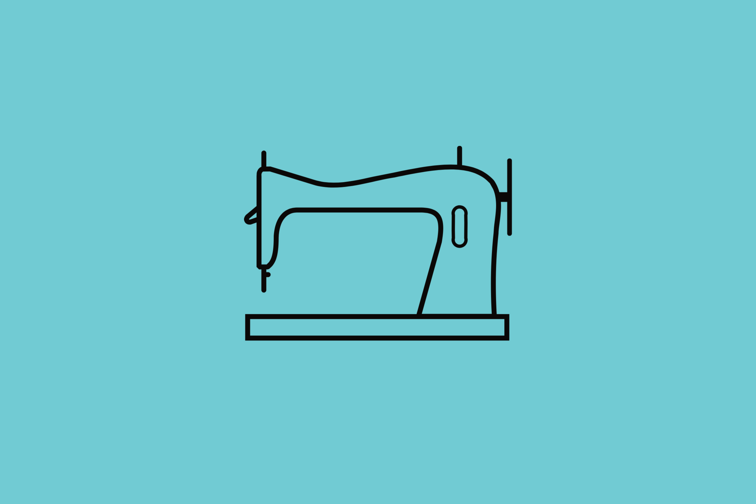 Line drawing of an electric sewing machine on a light blue background.