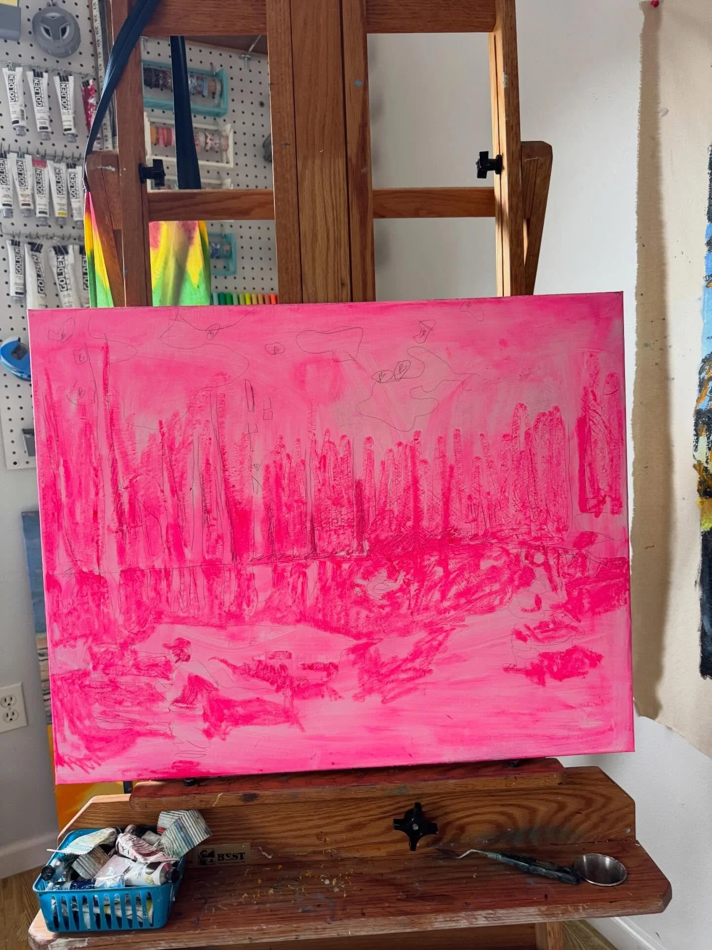 There were things I liked about this painting and things I didn&rsquo;t. I kept taking it along with me to festivals and realized I didn&rsquo;t feel like it fit anymore. I know I could trash it and just get a new canvas, but I decided I want to try 