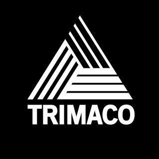 Logo of Trimaco featuring a striped triangular design above the company name on a black background.