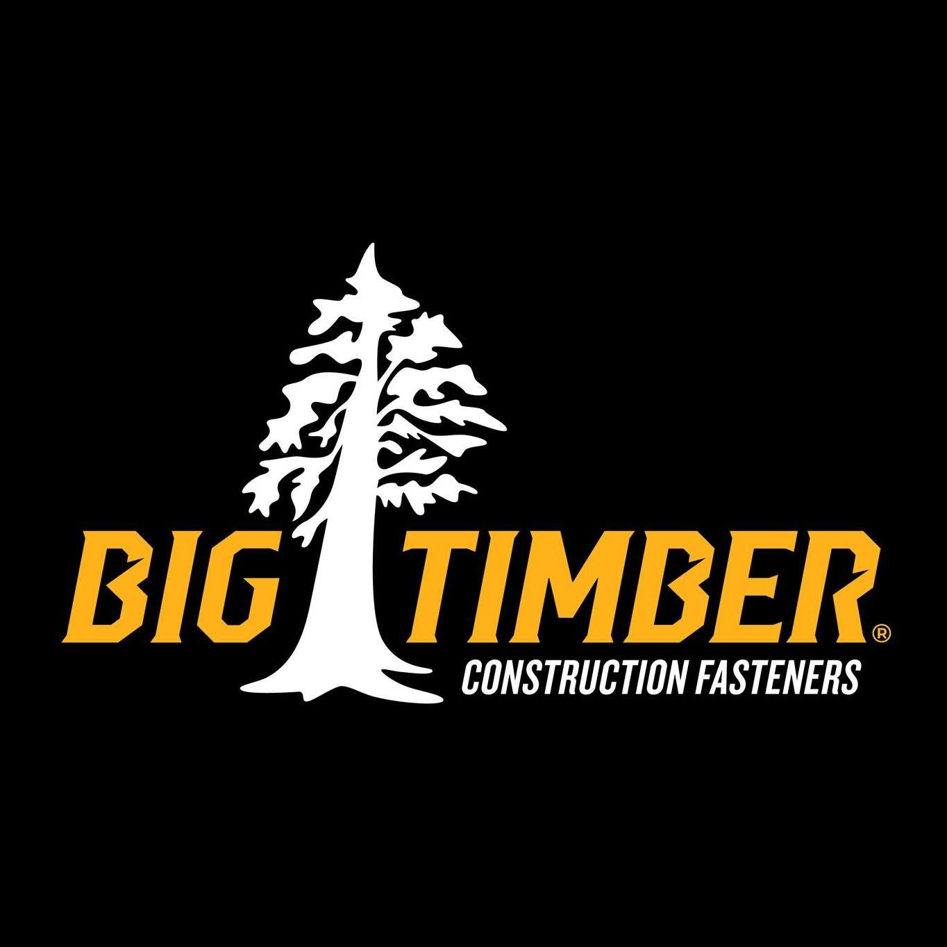 Big Timber Construction Fasteners logo with a stylized white tree and yellow text on a black background.