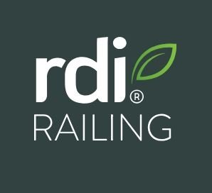 RDI Railing logo with a green leaf design on a dark background