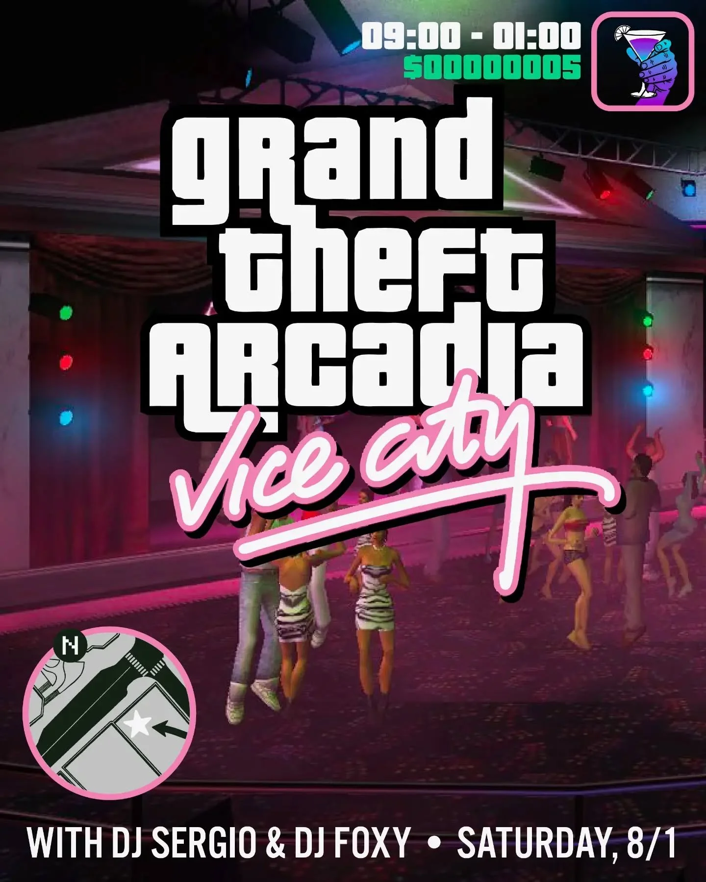 GTA: Vice City Night &amp; Dance Party with @ourlatinthingme and @foxyladydj Saturday Night August 1st.

$5 Door - 9pm til Close - Dress For A Miami Night.

Whether you're listening to Wave 103 or Radio Espantoso - you'll be feeling the heat and the 
