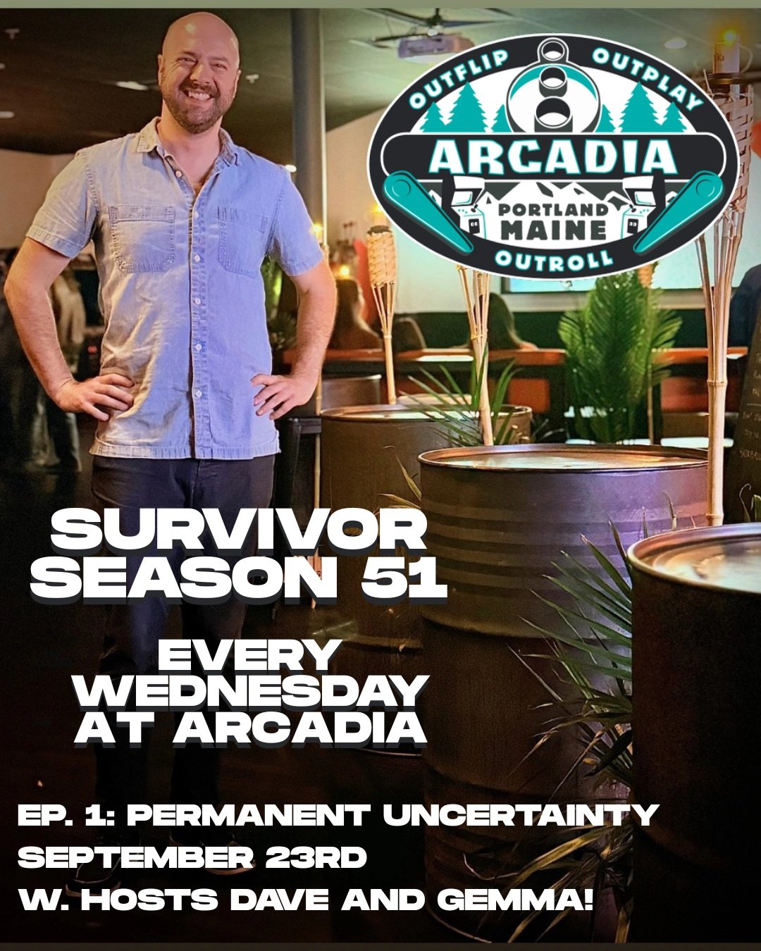 One week until another season of Survivor at Arcadia!!!

Play in our Survivor Fantasy League.
Earn $$ for our Survivor Auction.
Find a hidden immunity idol.
Eat, Drink, and Watch with us.

Once again, Wednesday Nights are back up for grabs!

#portlan