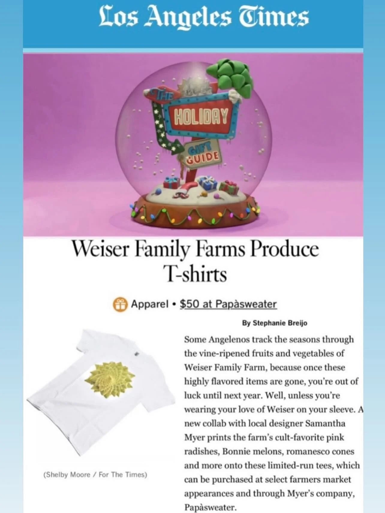 @latimes knows how to pick the winning crop. 💚 

Thank you @breij @latimes for including our latest farm to closet harvest in your Holiday Gift Guide. 🎁🫜🍠🥬🍈.

Get yours 👇🏽💌
www.papasweater.com/collections/weiser-family-farms-produce-tees