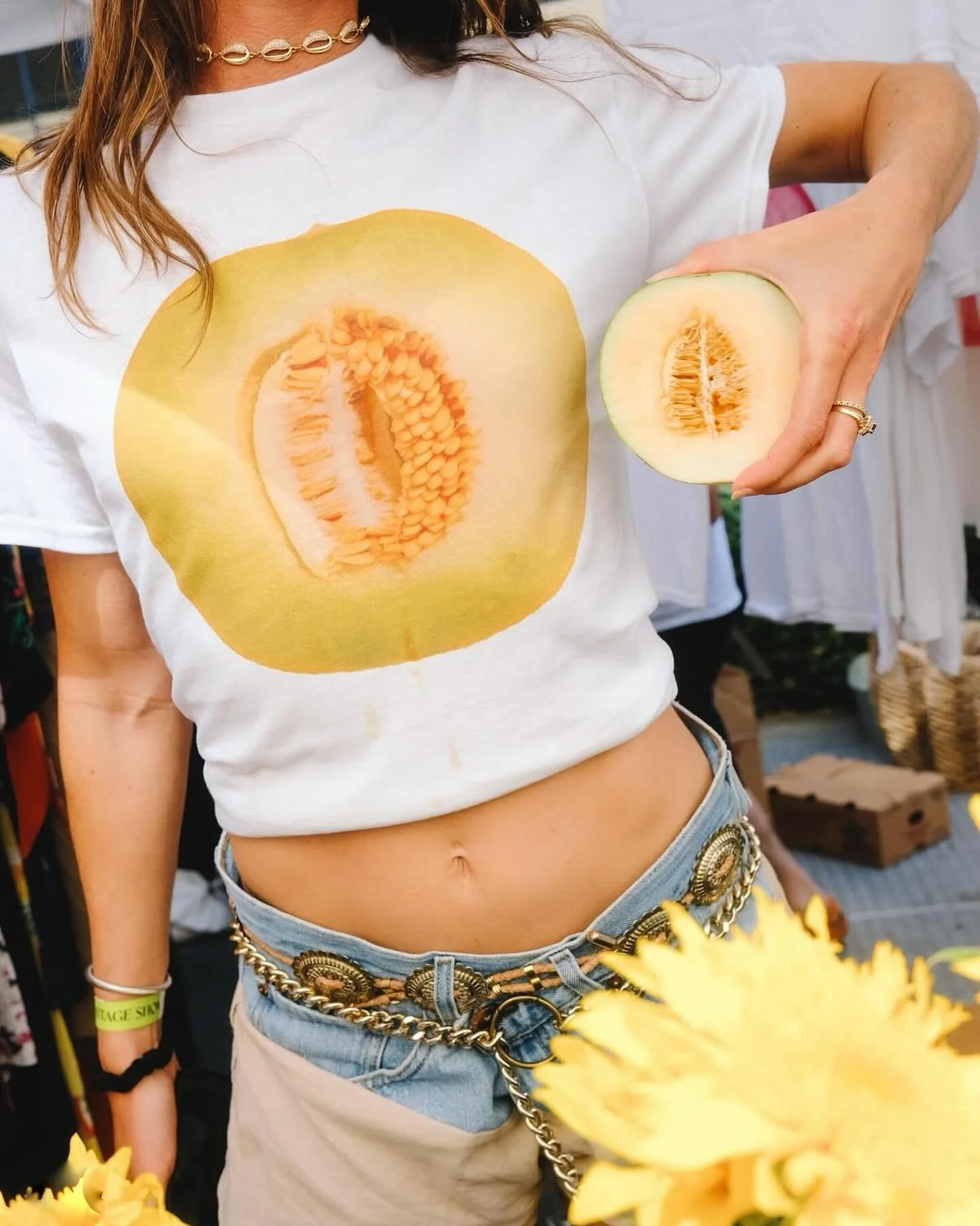 Our Bonny melon!  Big hit at our Farmers Market, now stealing the show at the Fashion Market @rowdtla @pickwickvintage . 
Get yours while they&rsquo;re still in season! 🍈💚🍯🍋👨🏼&zwj;🌾

#farmtocloset #therowdtla #pickwickvintage #farmersmarket #b