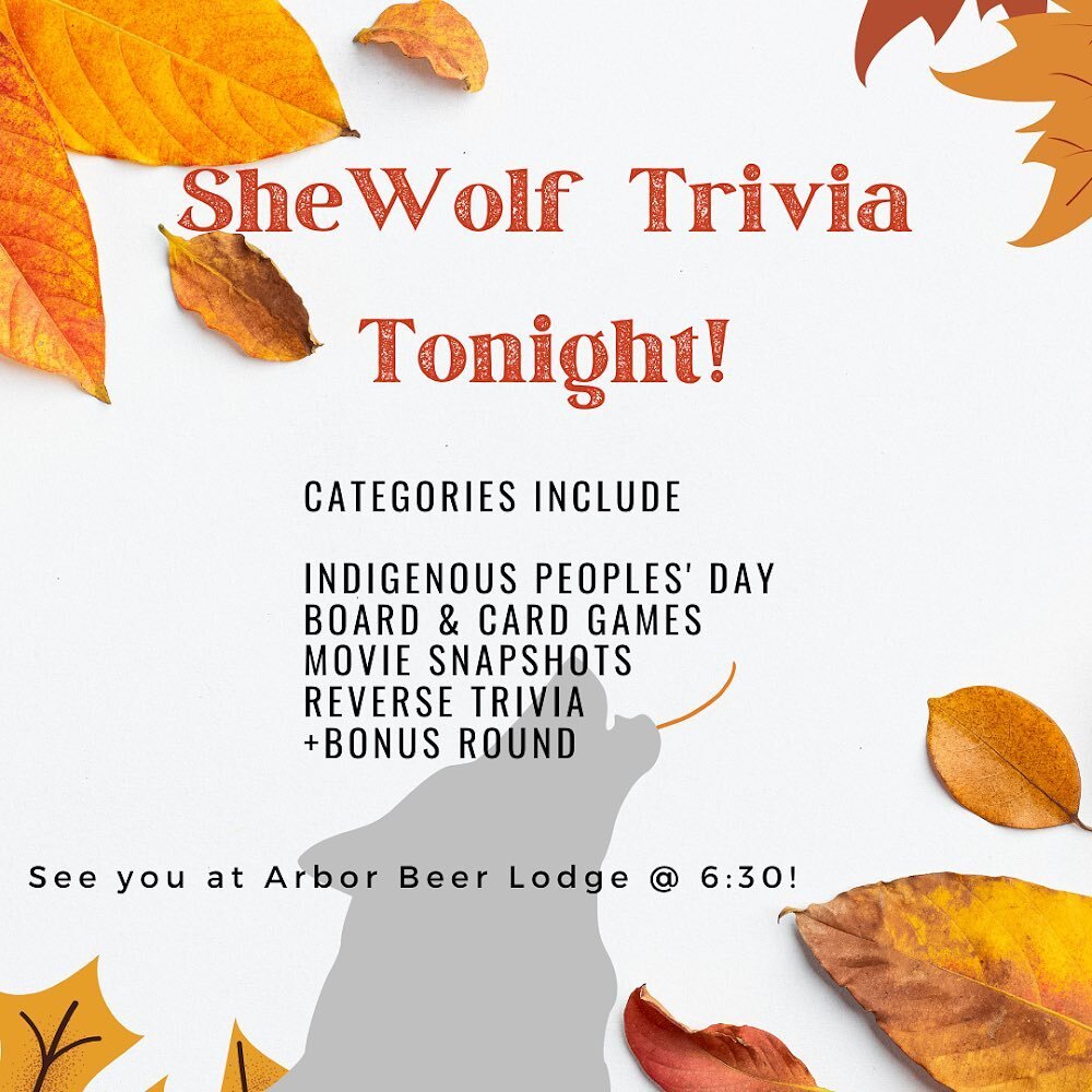 Tonight! Another riveting round of SheWolf Trivia! See you tonight at 6:30! ⚡️🐺⚡️