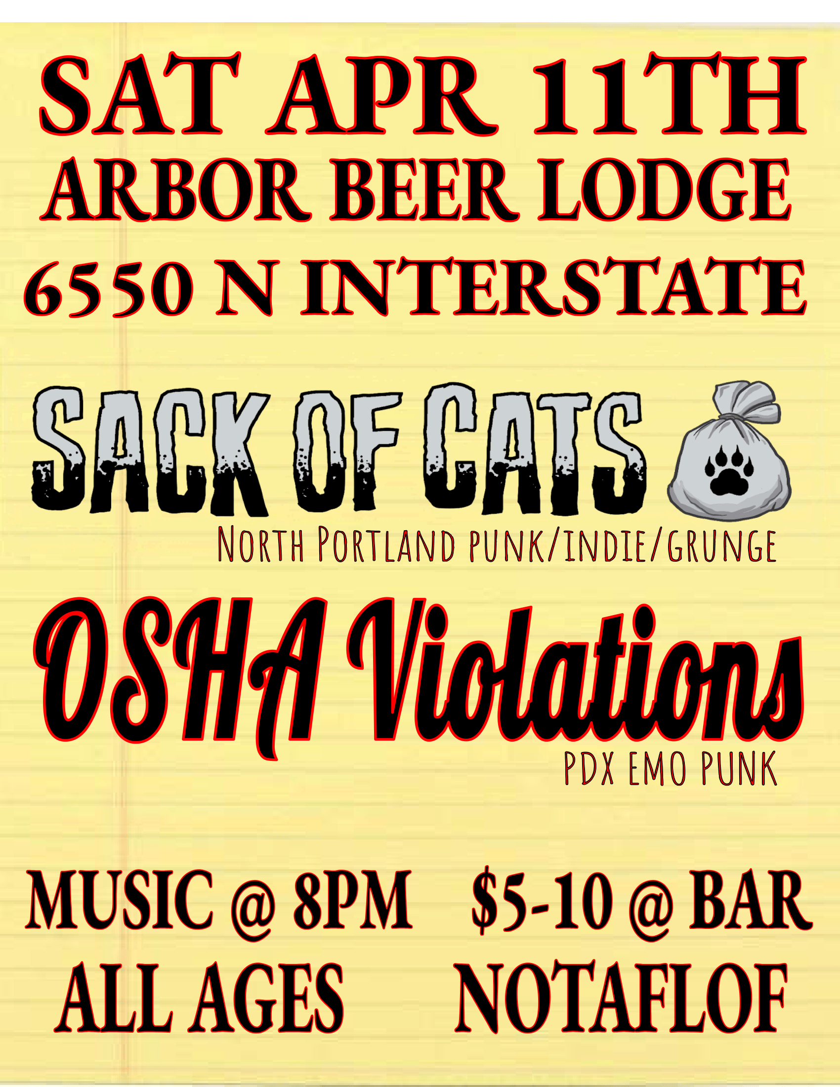 Live Music: Sack of Cats with The OSHA Violations