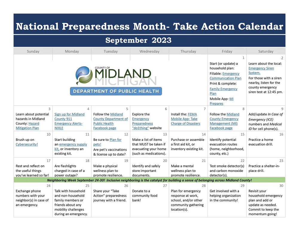 Midland County Department of Public Health Recognizes September as National Preparedness Month