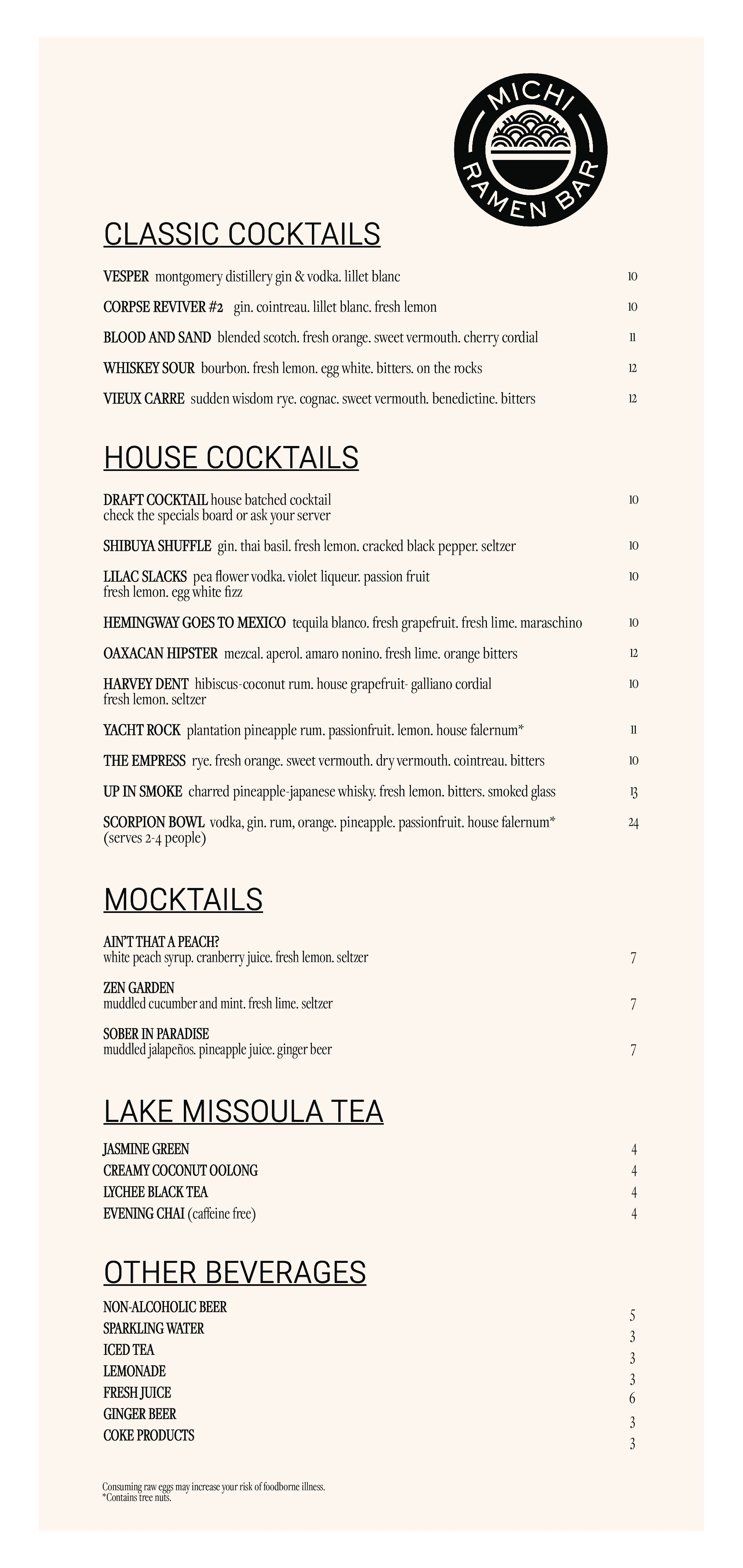 MENU — MICHI RAMEN BAR