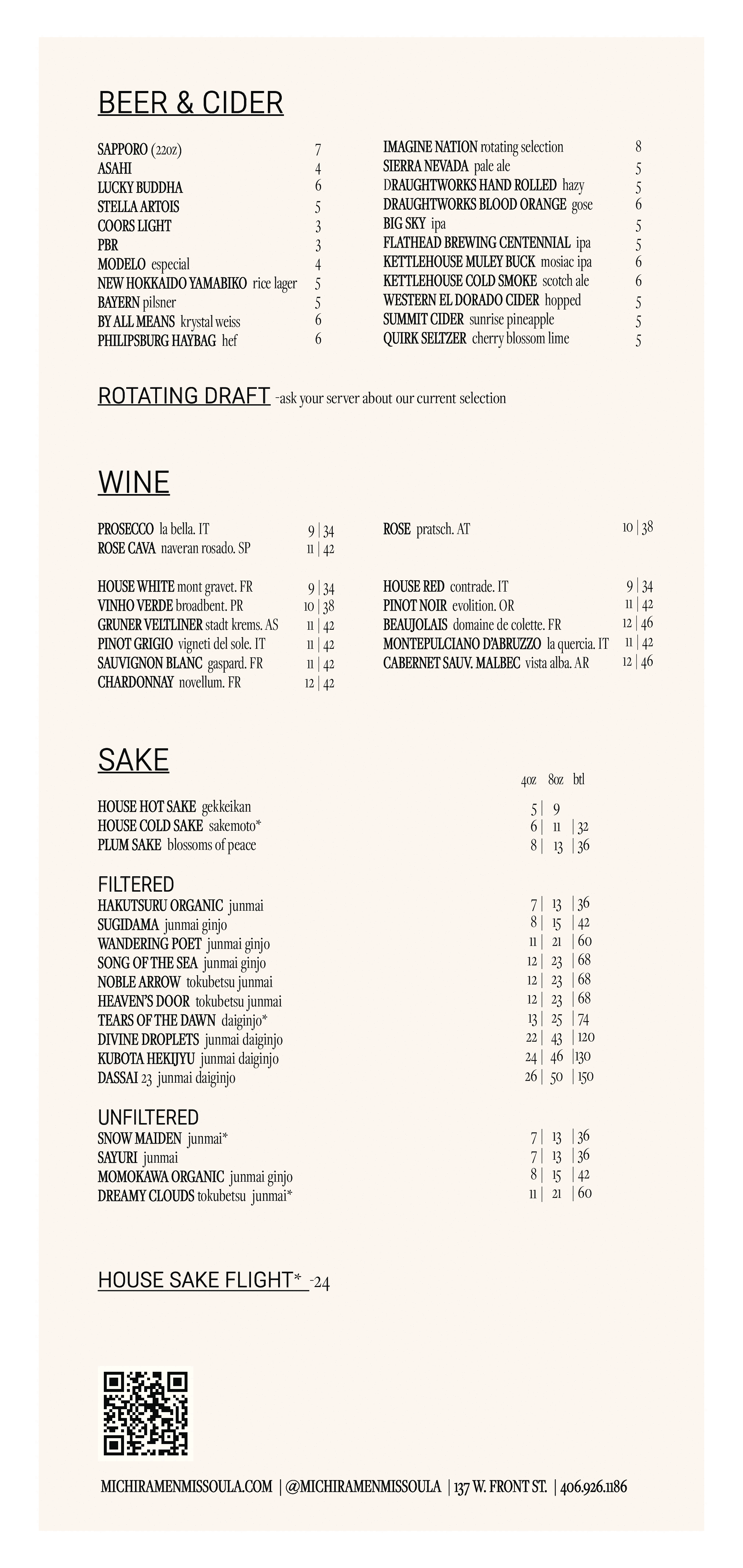 MENU — MICHI RAMEN BAR