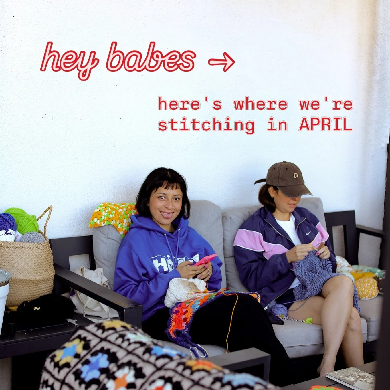 april is for the hookers 🧶 

grab your yarn and join me all april long at these events:

☆ stitch &amp; bitch
4/4 at 11am - 2pm
@vista.lonesome.disco 
637 s. santa fe ave
vista ca 92084

☆ granny square workshop
4/10 at 11:30am - 1pm
@frontporchgall