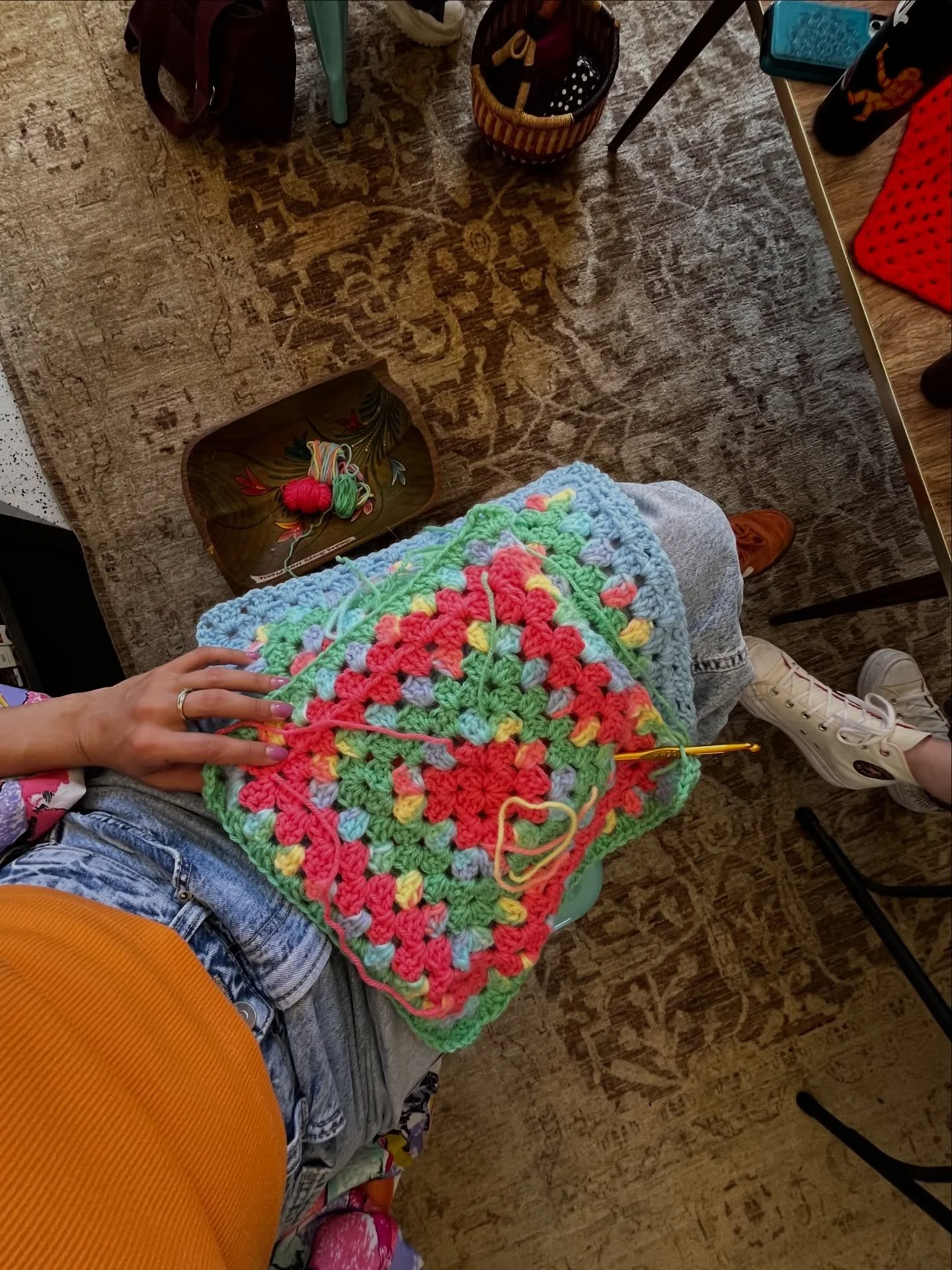 you live and learn, we stitch and bitch

what i stitched: a new top for this week's granny square crochet class at @frontporchgallerycarlsbad (space is limited - rsvp at link in bio, babes!)

what i bitched about: finding the perfect cami to wear und