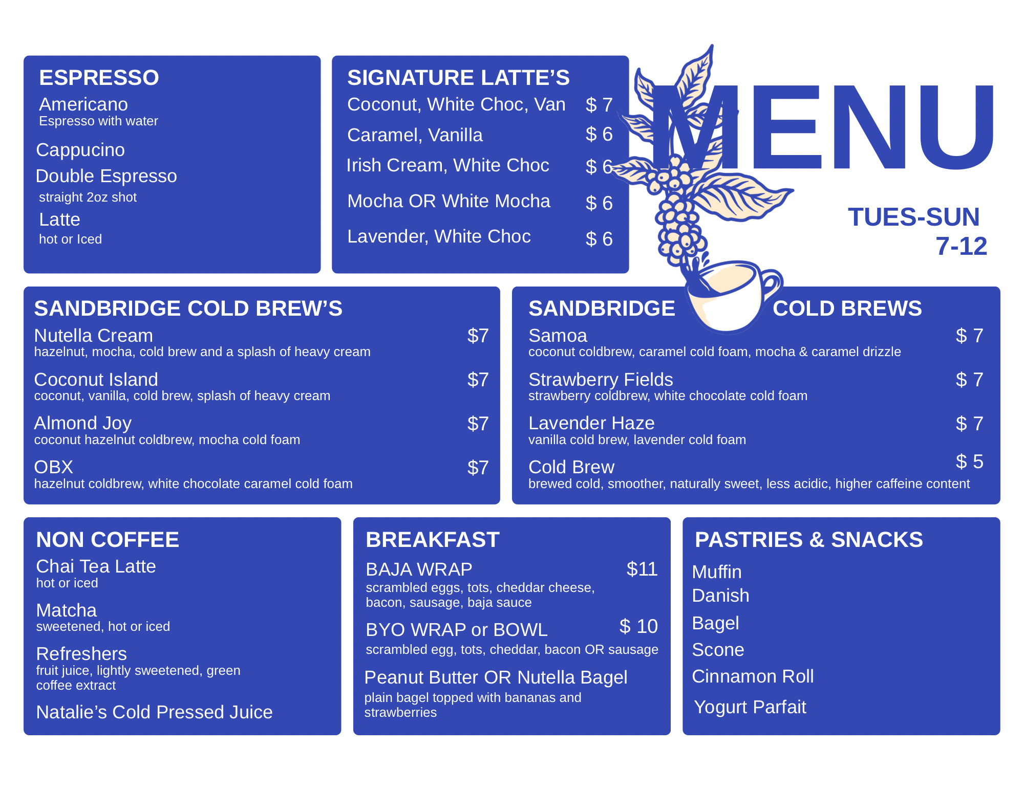 SANDBRIDGE BEACH LOCATION MENU
