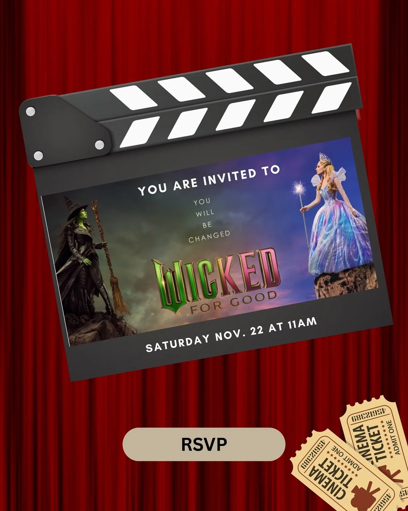You&rsquo;re invited to Wicked: For Good! 

@emmabutlergroup and I rented out an entire theater for a private screening, and you&rsquo;re on the guest list 💚🩷 Join us for a magical night on Saturday, November 22 at 11AM.

Comment &ldquo;Wicked&rdqu