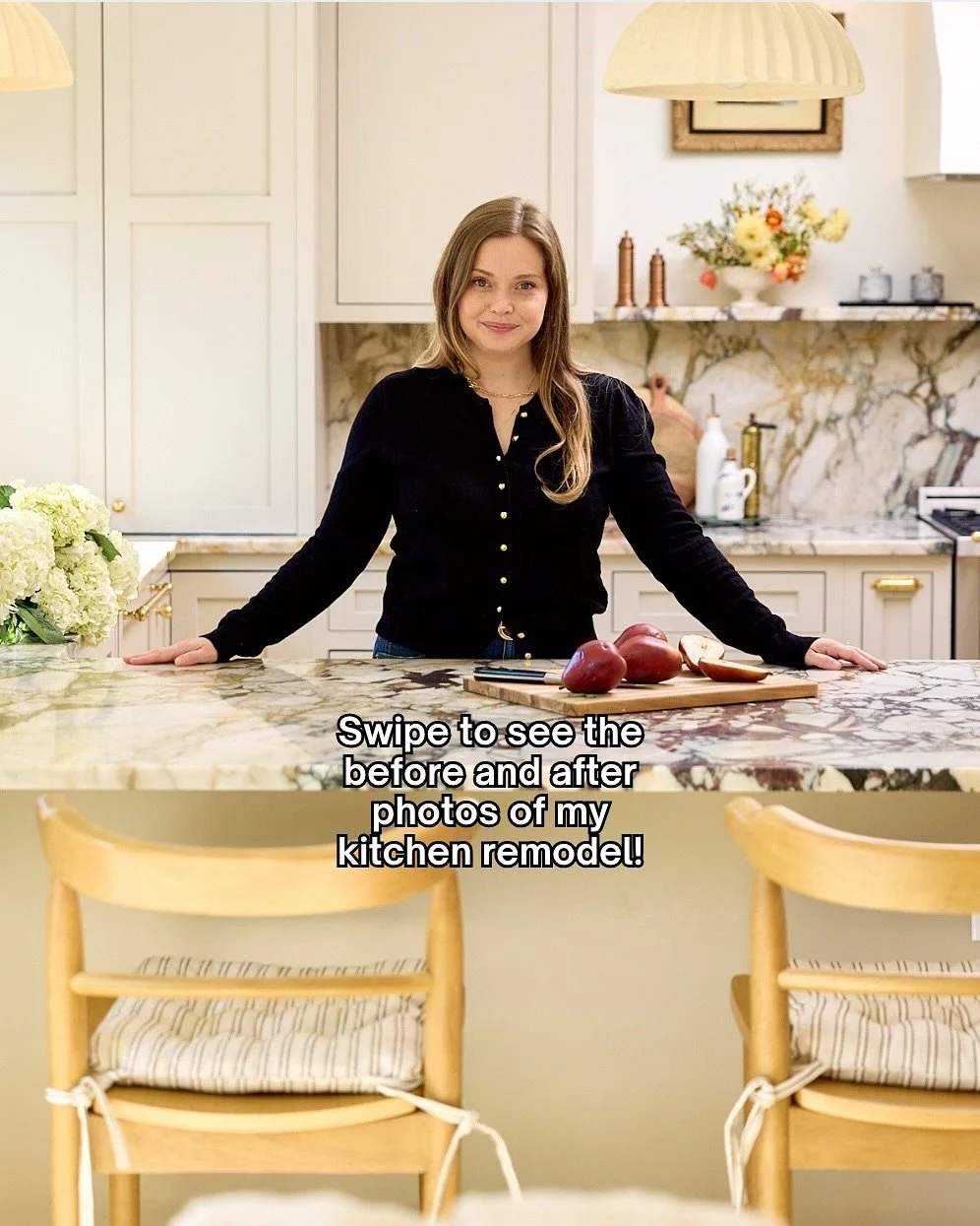 Kitchen reveal photos are finally here (swipe for the befores 😲).

What started as a groovy &rsquo;70s nightmare&mdash;Medville cabinets, unsafe electrical, a crumbling foundation, and one very questionable pillar&mdash;has officially become my drea