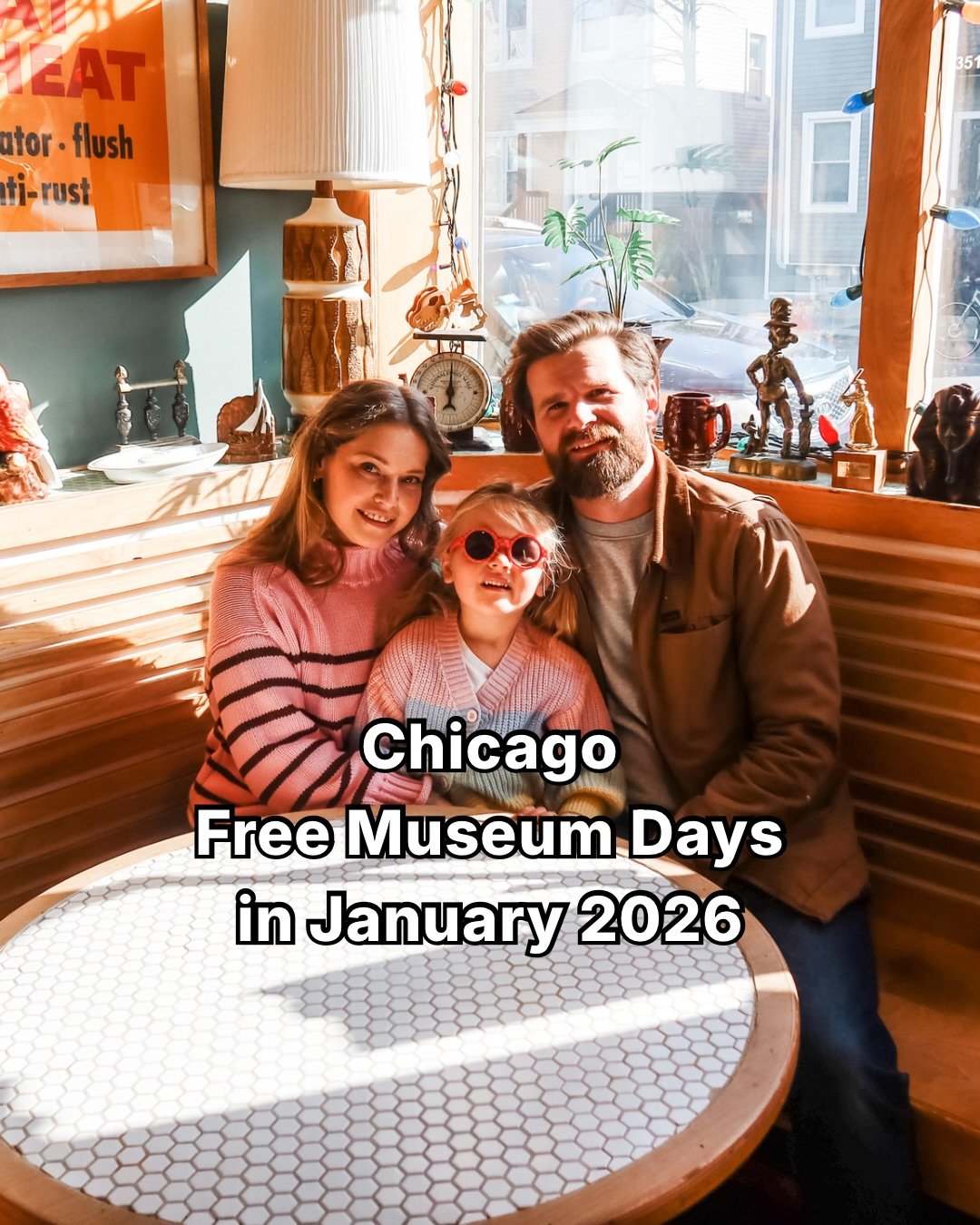 Chicago free museum days in January 2026 🏛️

Save this &amp; plan a culture-filled month without spending a dime.

🎨 Art Institute
Weekdays &middot; Jan 5 &ndash; Feb 28

🧪 Griffin Museum Of Science And Industry
Jan 12, 13, 14, 25, 26, 27, 28

🐠 