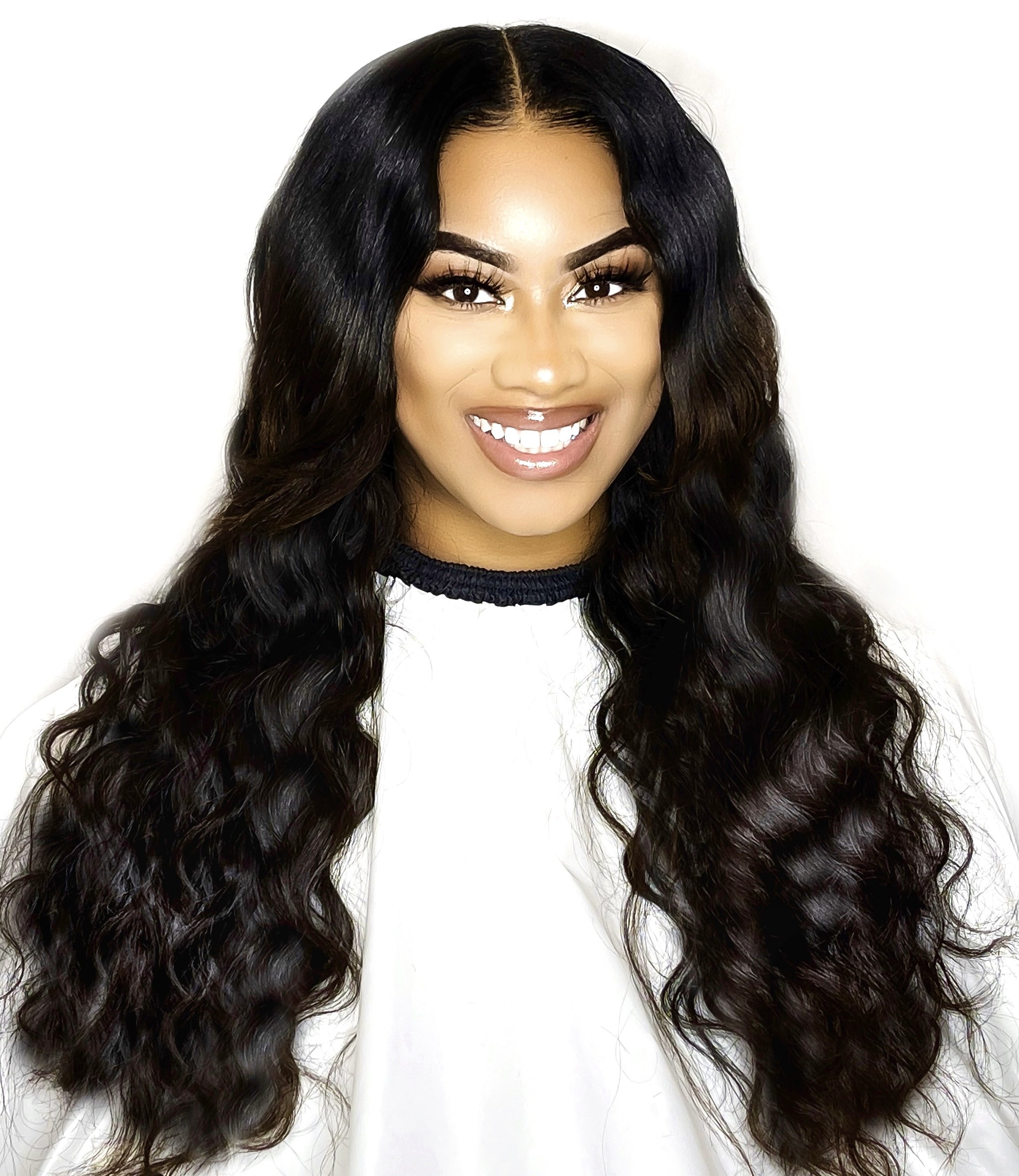 Beautiful black affluent woman wearing wavy hair extensions