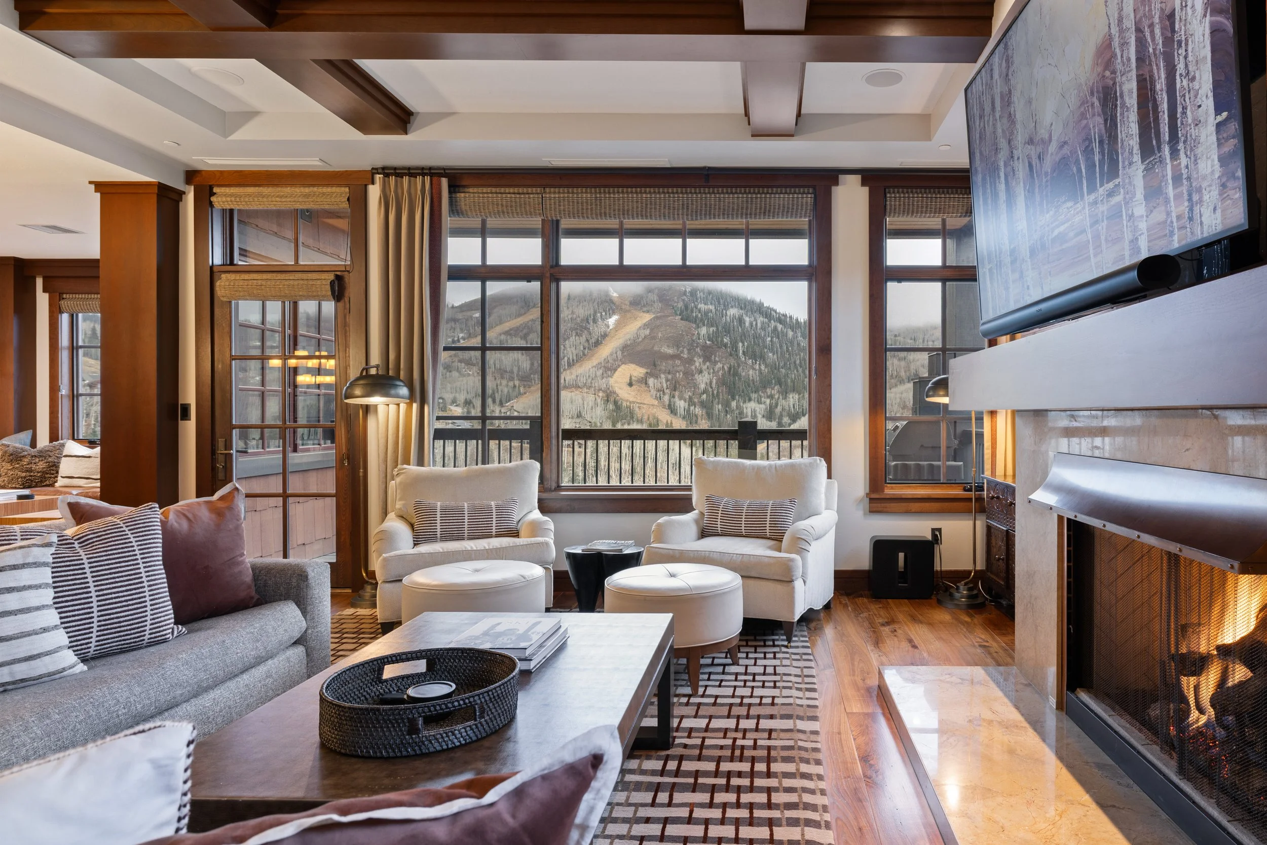 Open floor plan connects the living room, dining area, and gourmet kitchen