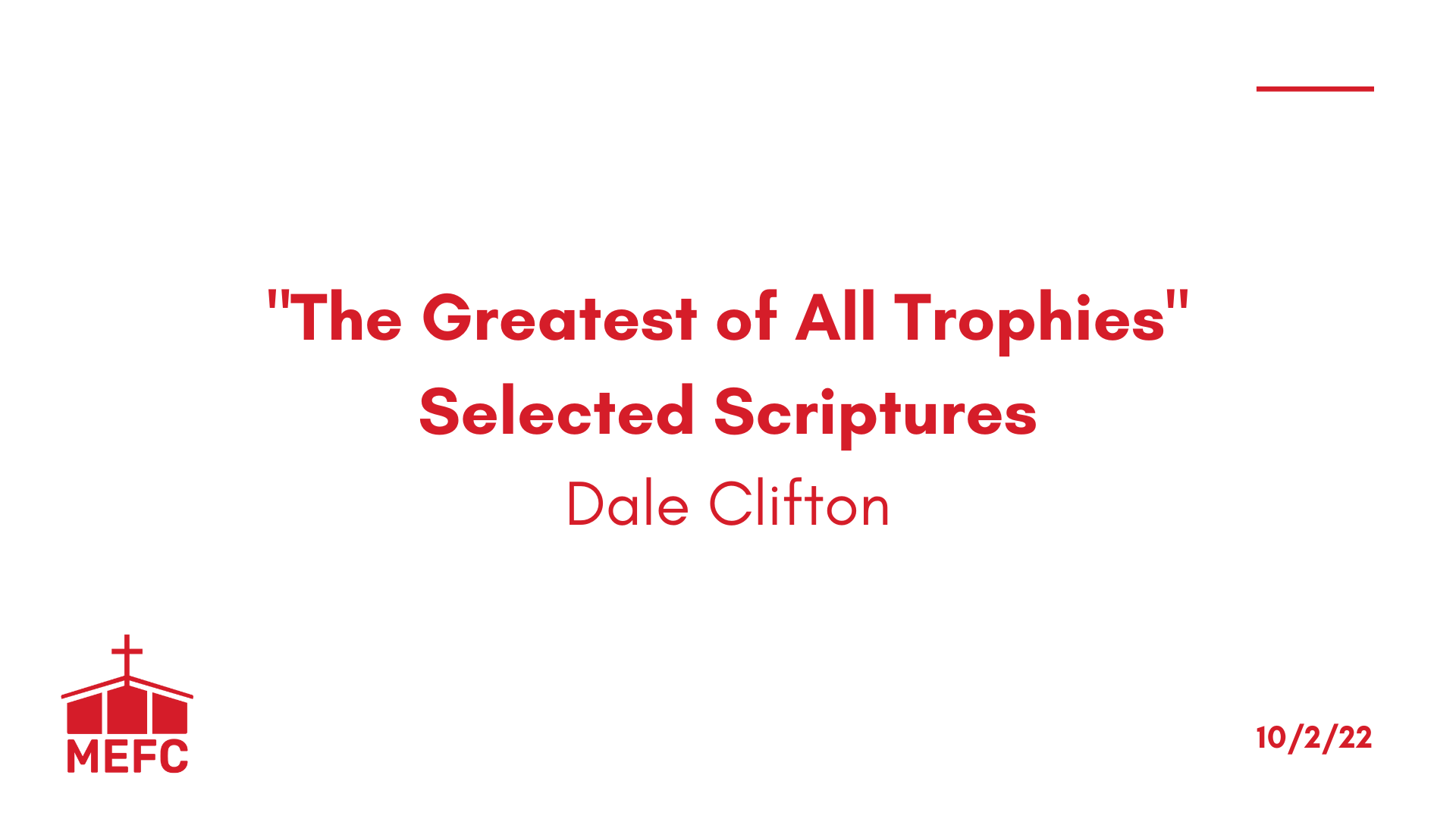 “The Greatest of All Trophies” - October 2nd, 2022