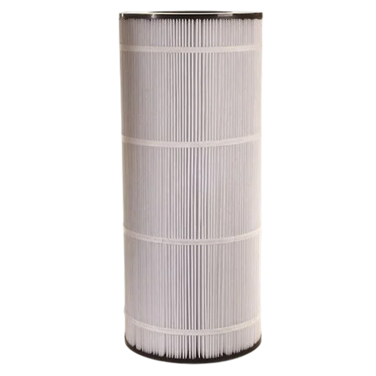 White cylindrical water filter cartridge with vertical ridges.