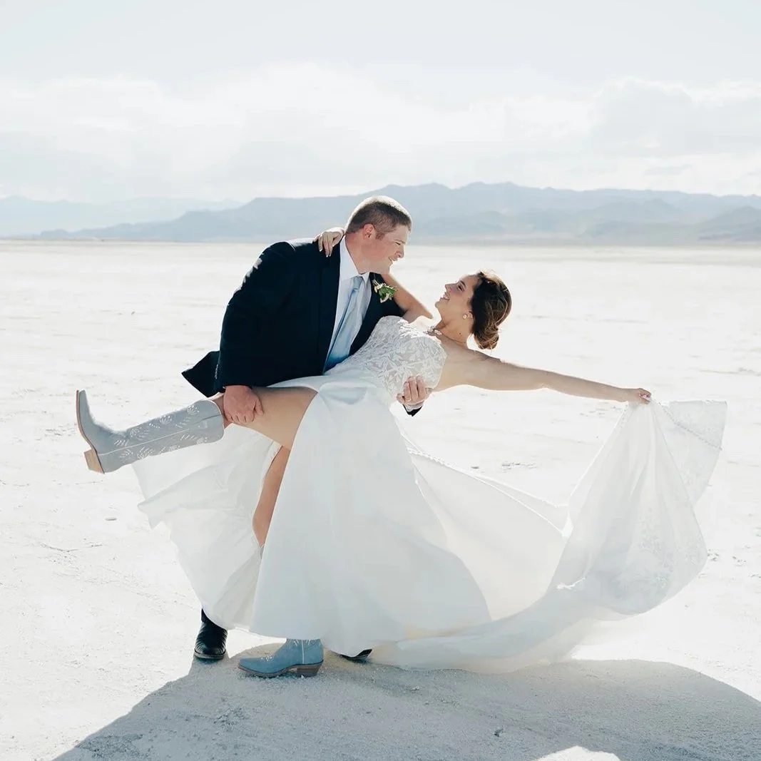 Wedding day portraits at Utah's Bonneville Salt Flats Wedding Venue - by Salt Lake City wedding photographer Poise & Ivy Imagery