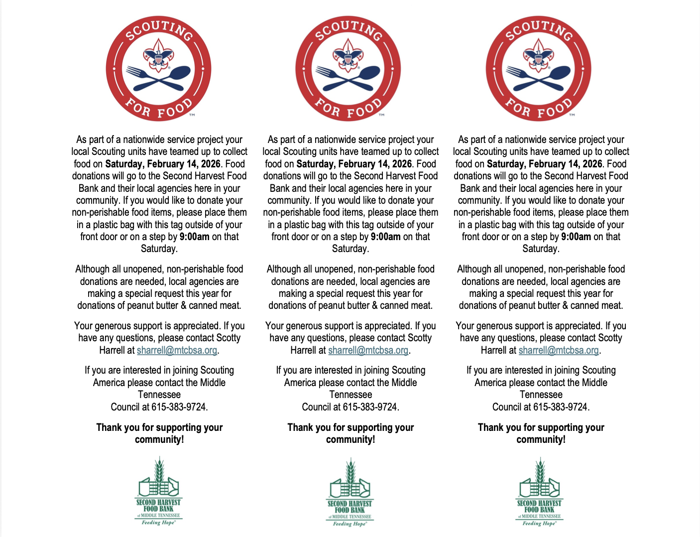 Scouting For Food Door Hangers 2026