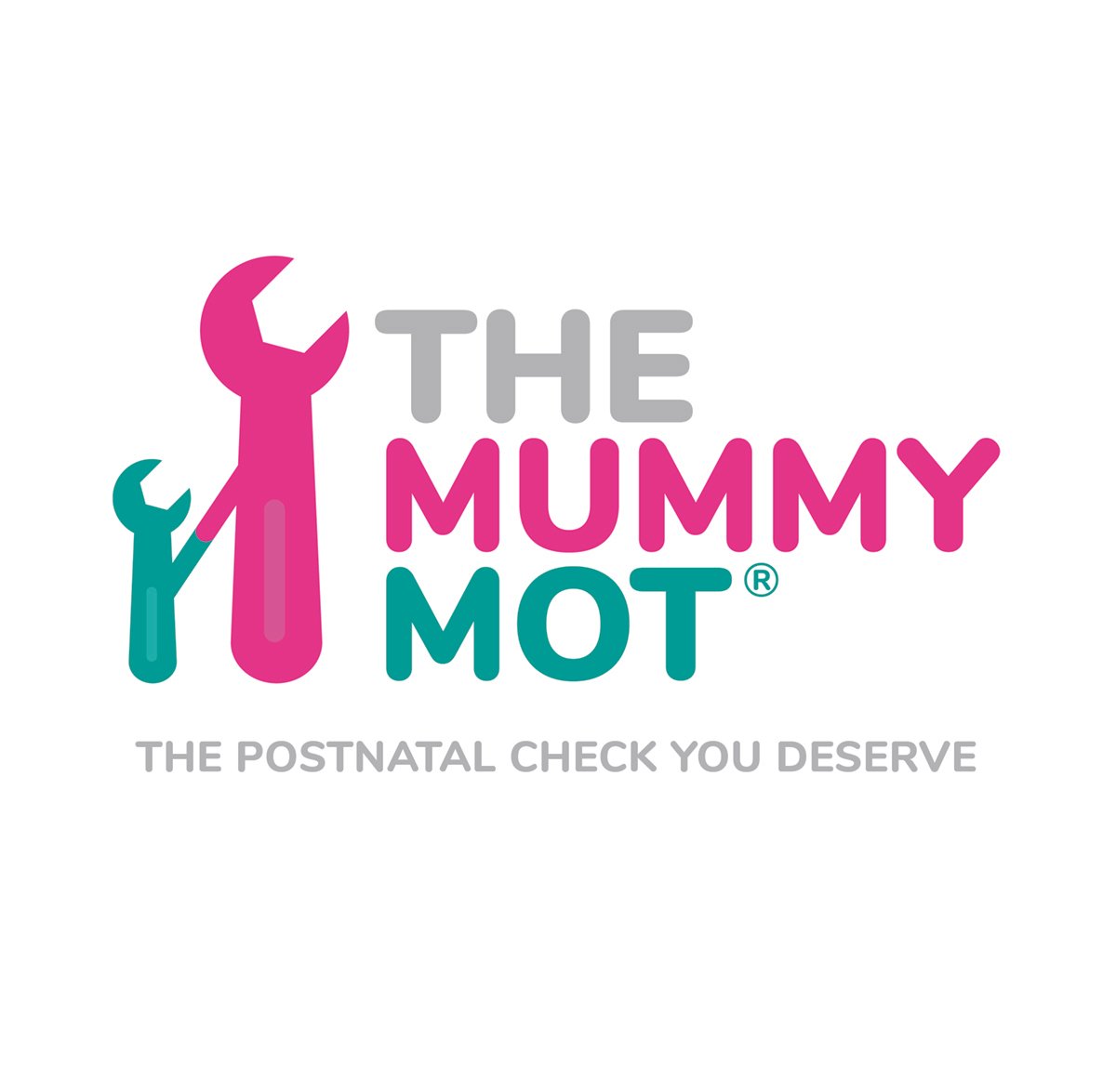 Logo for The Mummy MOT with two wrenches and a tagline 'The Postnatal Check You Deserve'