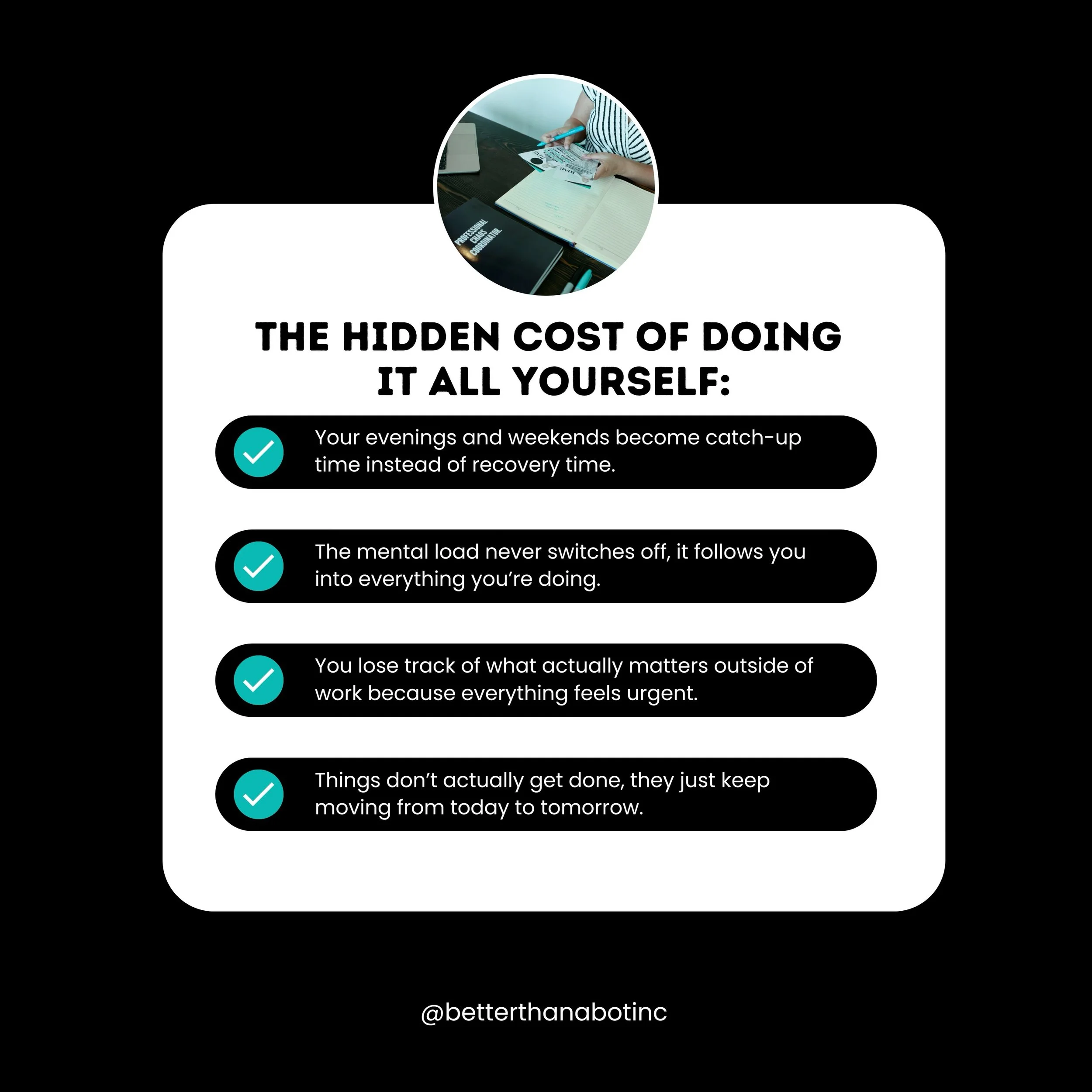 Most Calgary professionals don&rsquo;t realize what life admin actually costs them until it&rsquo;s already piling up.

It&rsquo;s not just the tasks themselves, it&rsquo;s the mental load of keeping track of them, the energy spent remembering them, 