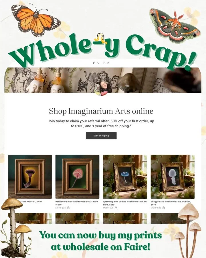 Have you ever wanted to acquire some of my artwork to stock in your shop so you can be as cool as @boneyardboutiquenj is!? Well: Good news everyone dot gif! I am slowly but surely populating my Faire wholesale storefront so you can acquire some very 