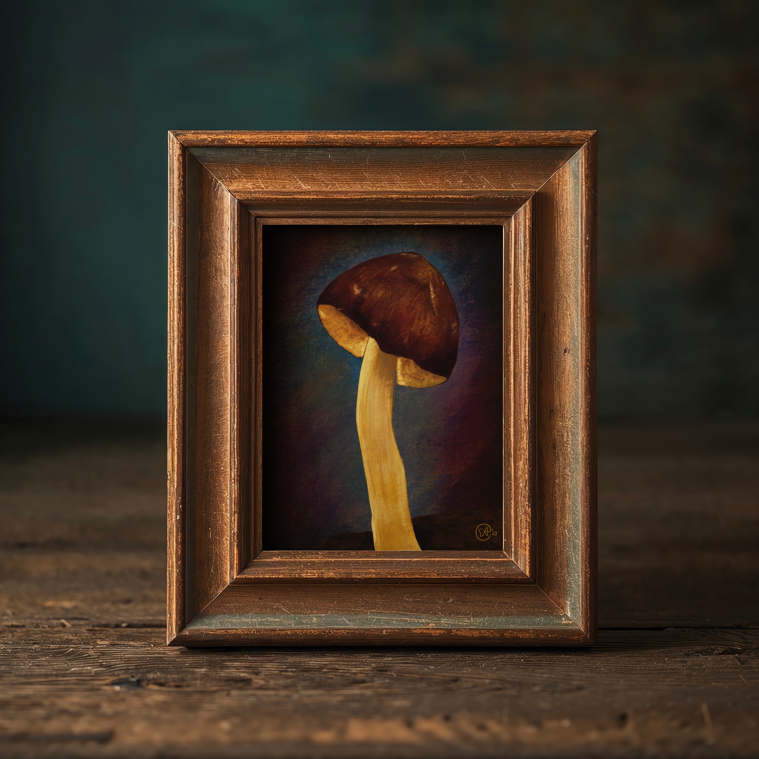 Golden Toadstool Dark Botanical Illustration, Magical Mystery Mushroom Series , 8"x10" Archival Art Print