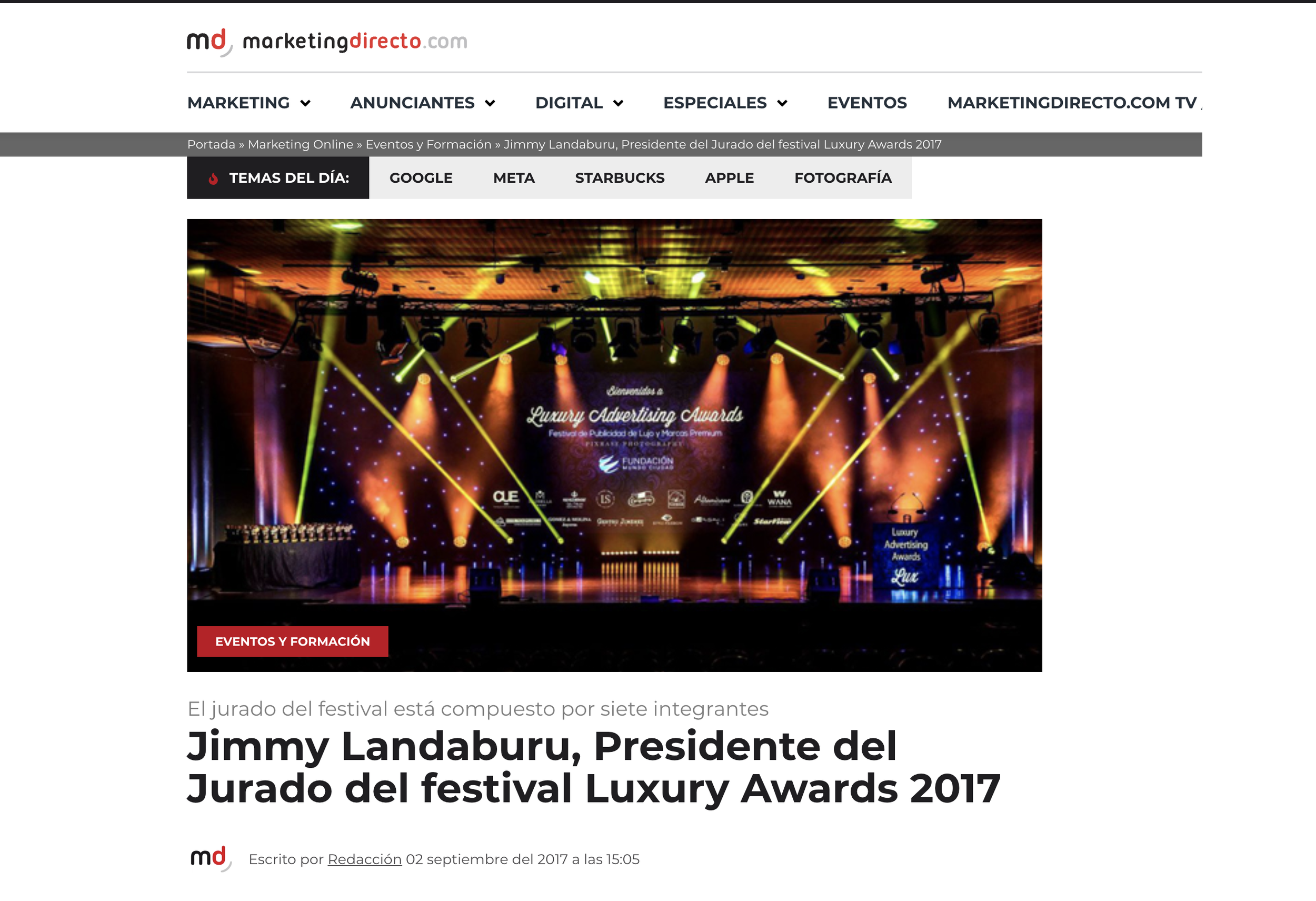 Presidente del Jurado del festival Luxury Awards 2017